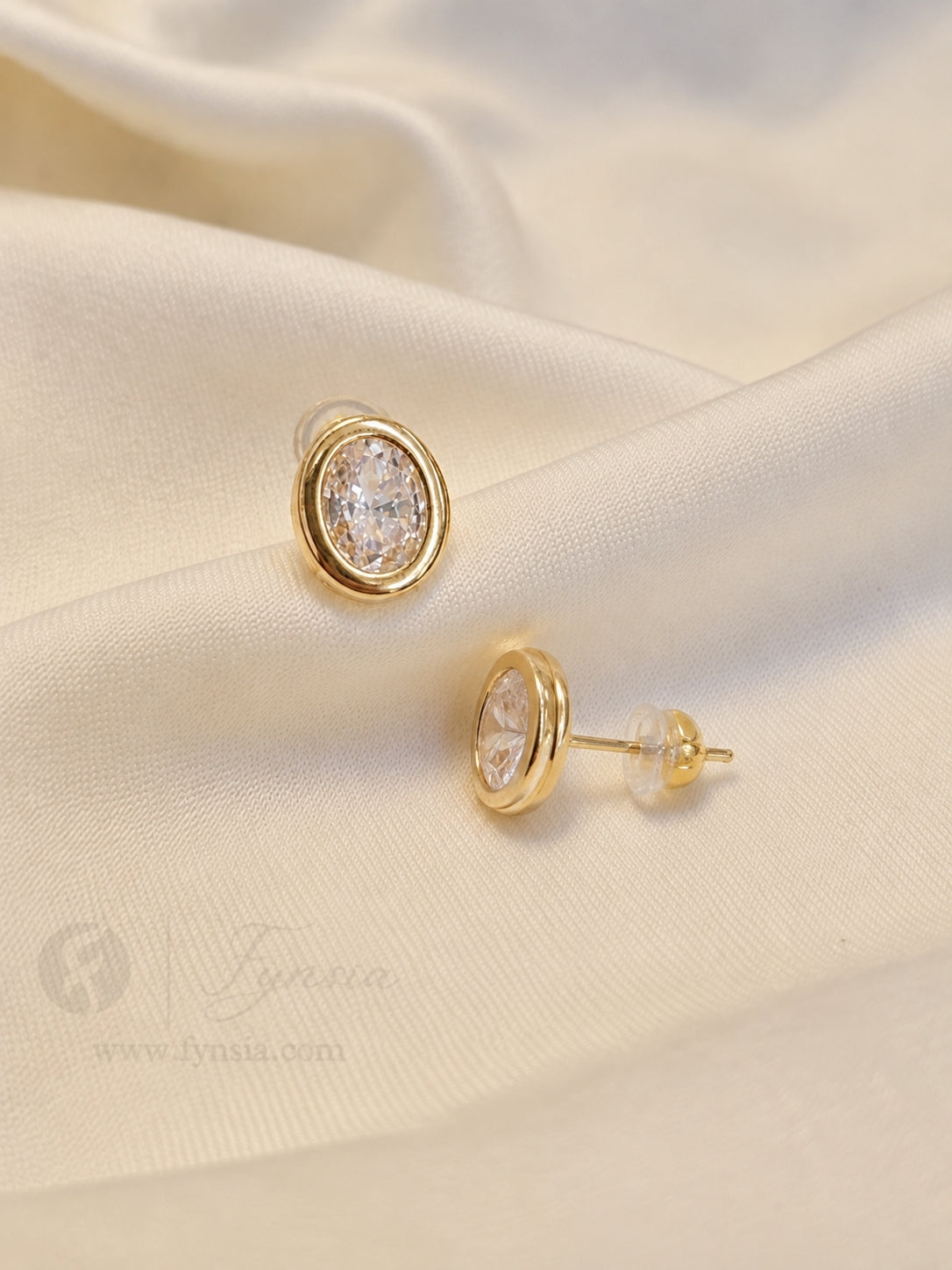Inara Premium Zirconia Golden Earring Studs | Anti-Tarnish - Daily Wear |  Fynsia