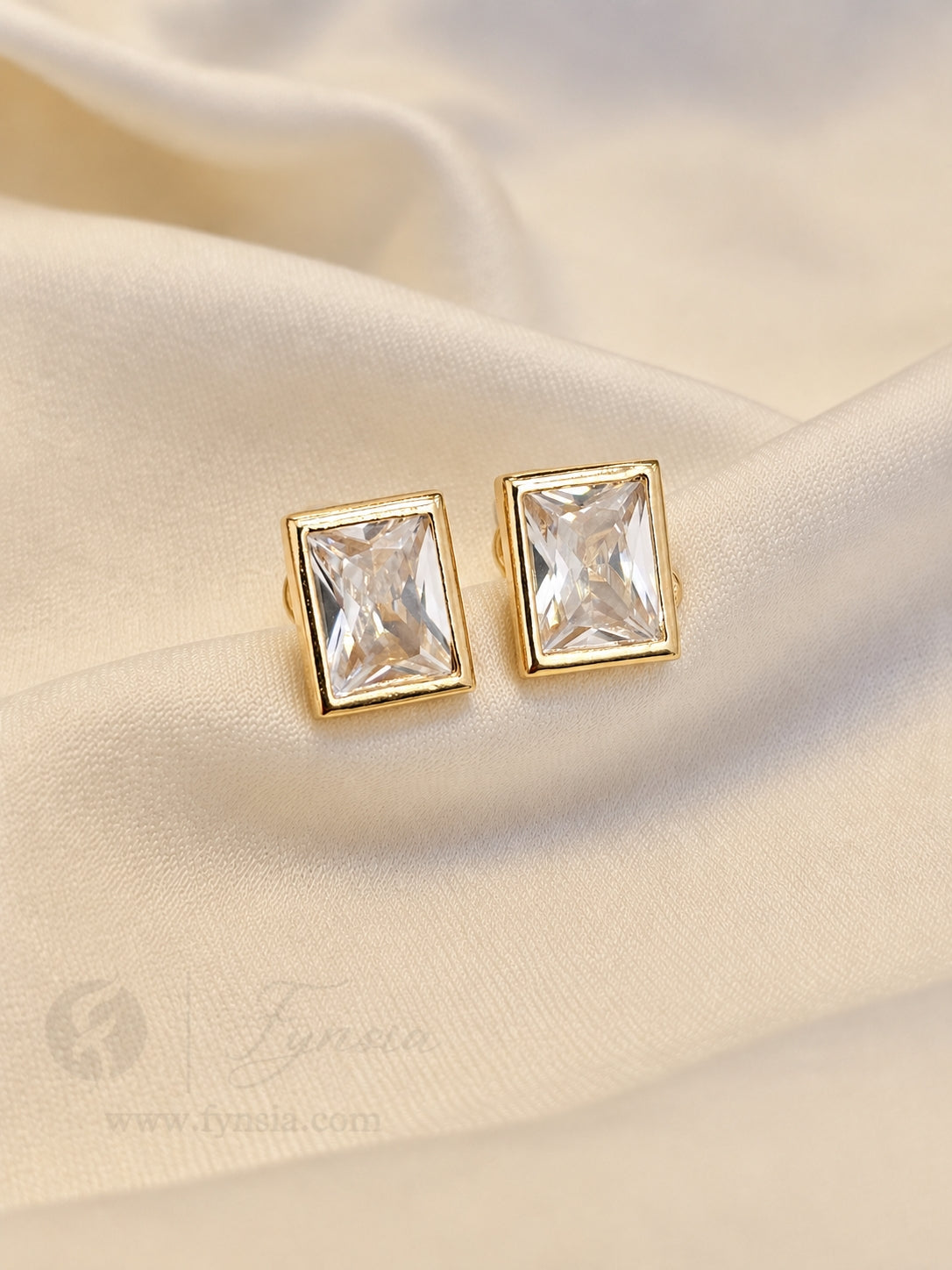 Ruhi Premium Zirconia Golden Earring Studs | Anti-Tarnish - Daily Wear |  Fynsia