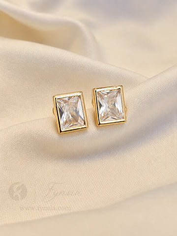 Ruhi Premium Zirconia Golden Earring Studs | Anti-Tarnish - Daily Wear |  Fynsia