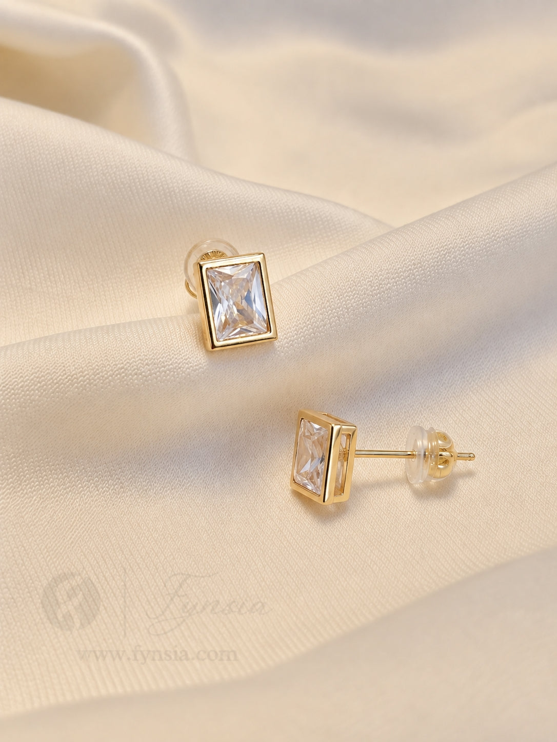 Ruhi Premium Zirconia Golden Earring Studs | Anti-Tarnish - Daily Wear |  Fynsia