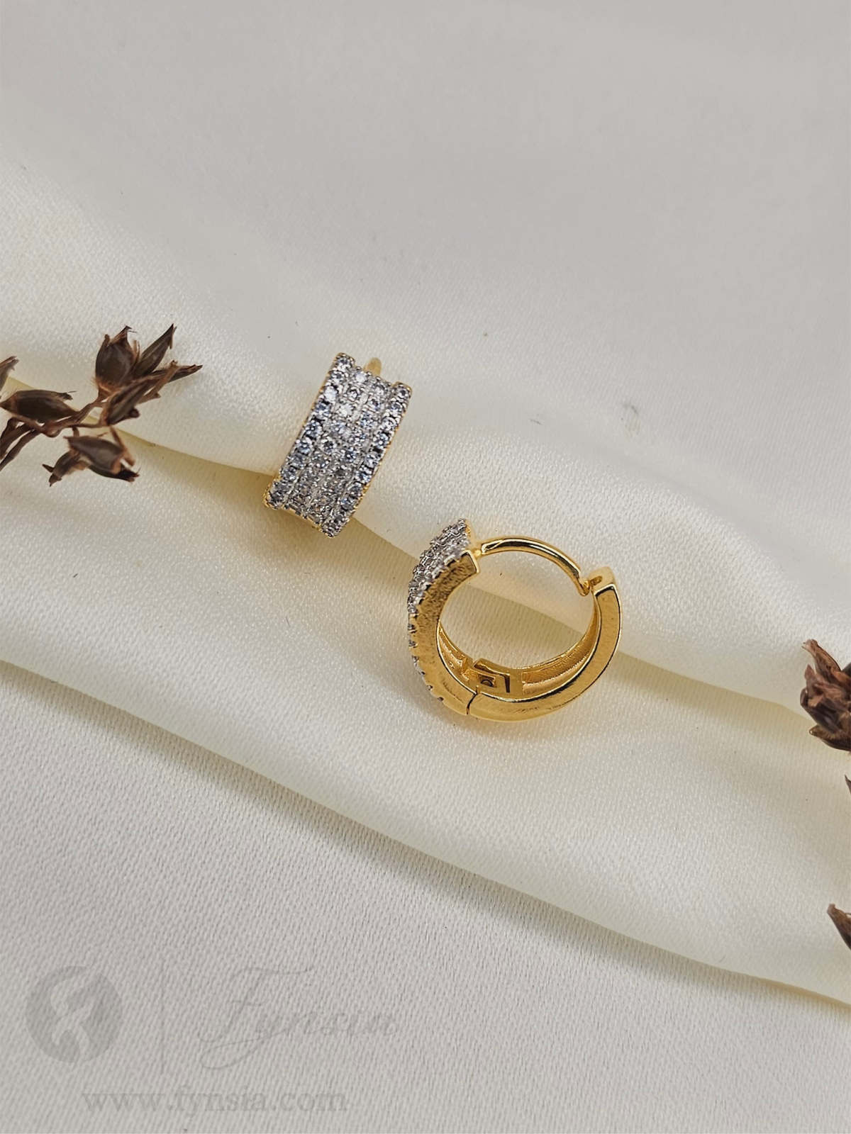 Reet Premium Zirconia Golden Earring Studs | Anti-Tarnish - Daily Wear |  Fynsia