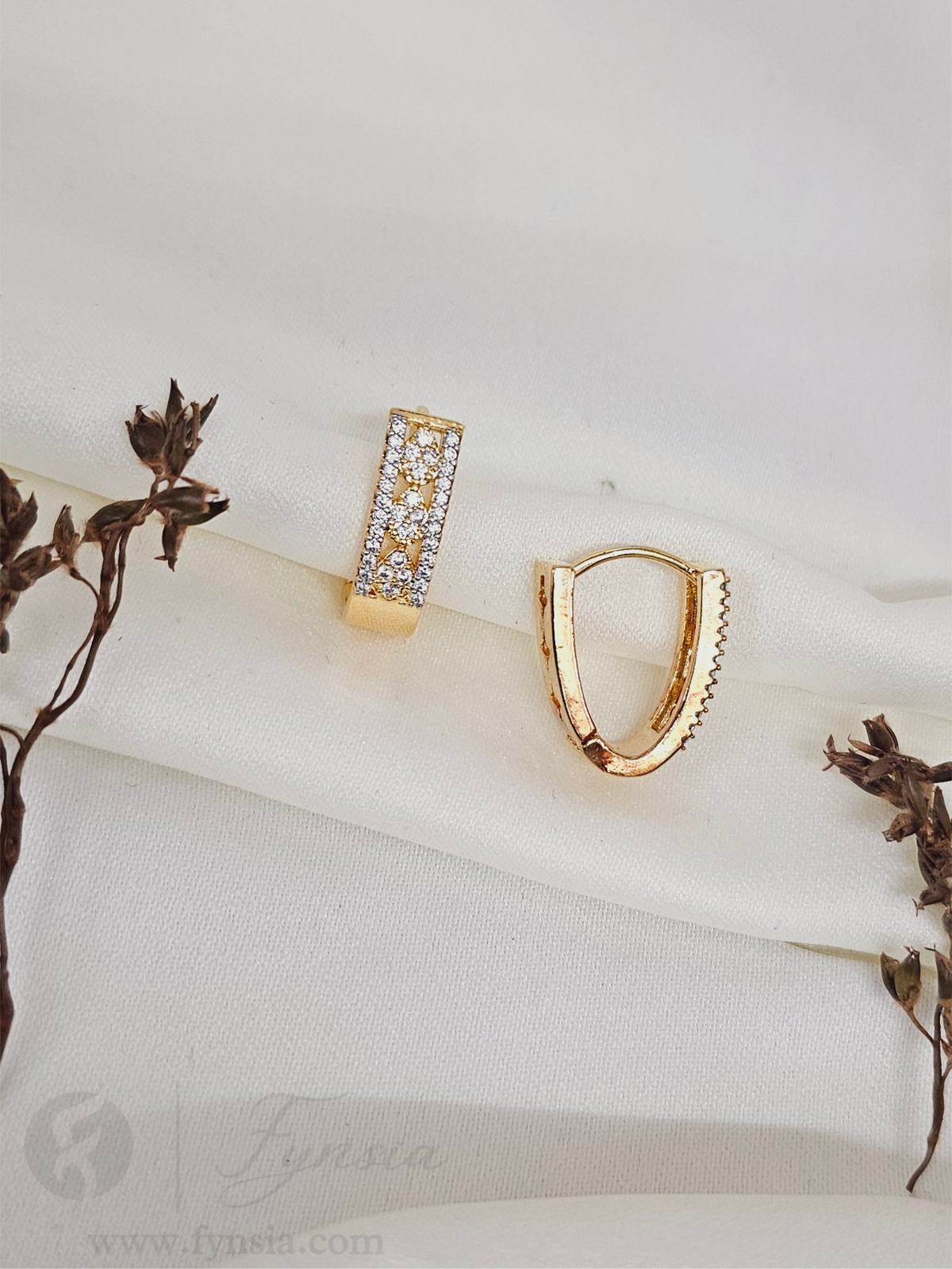 Geeta Premium Zirconia Golden Earring Studs | Anti-Tarnish - Daily Wear |  Fynsia