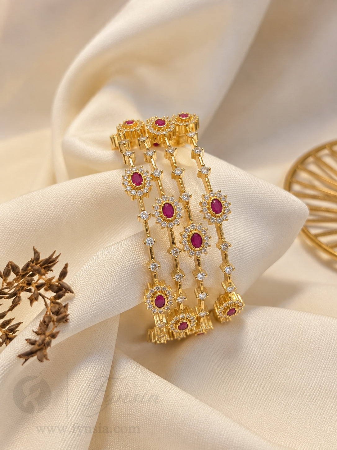 Riyana Golden Red Stone 4pc Bangles | Occasional Wear bangles | Fynsia