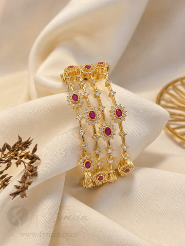 Riyana Golden Red Stone 4pc Bangles | Occasional Wear bangles | Fynsia