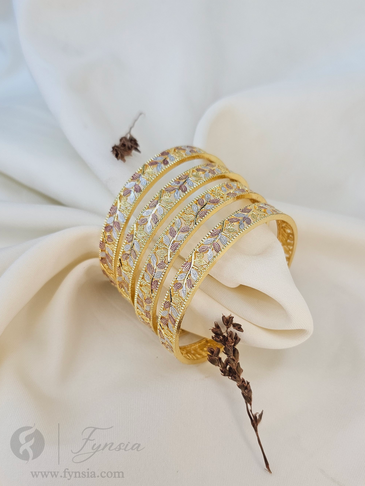 Rubina Golden 2 tone 4pc Bangles | Occasional Wear bangles | Fynsia