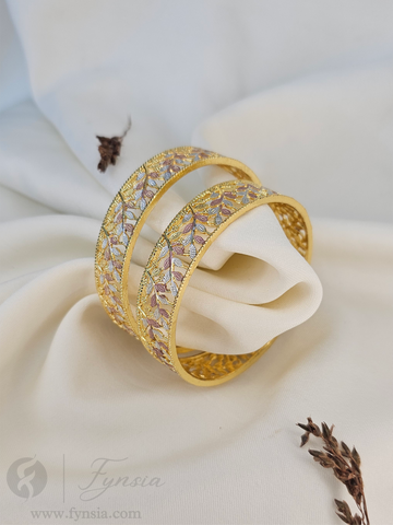 Naznin Golden 2 tone 2pc Bangles | Occasional Wear bangles | Fynsia