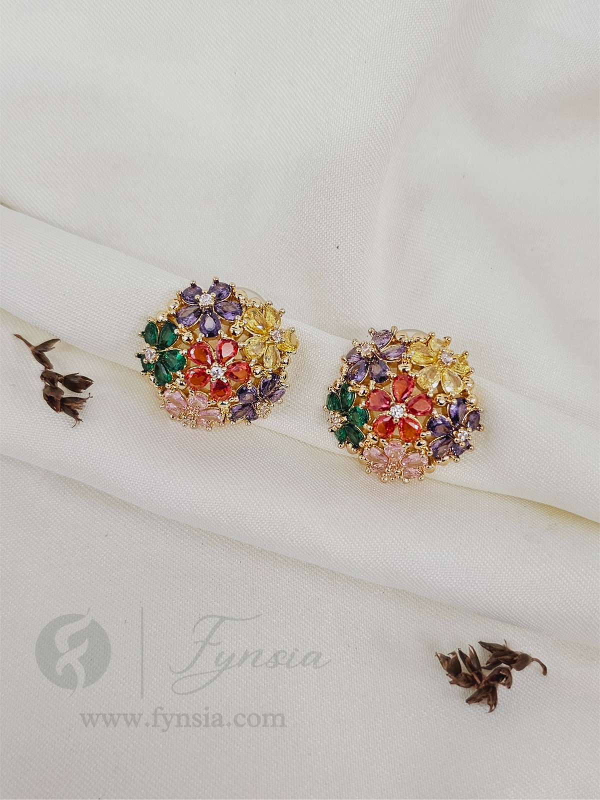 Ramsha Zirconia Multi Diamond Golden Tone Pendant Chain Set With Earrings | Fynsia