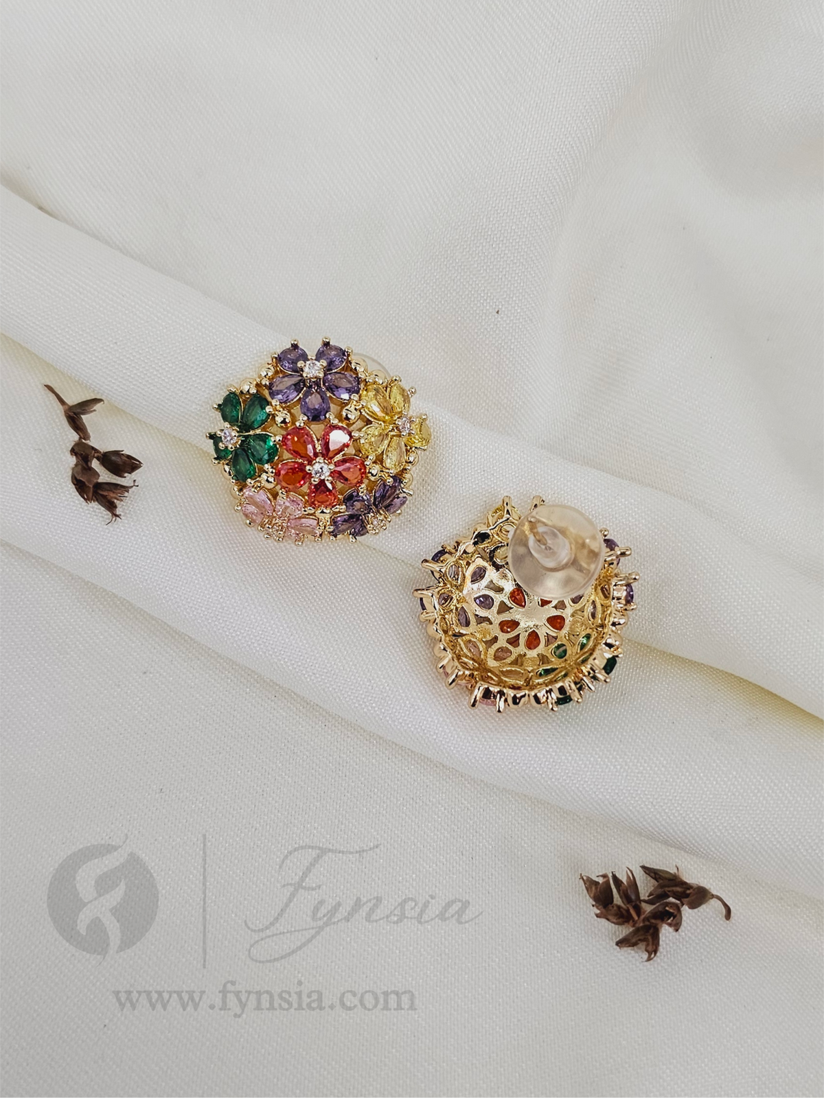 Ramsha Zirconia Multi Diamond Golden Tone Pendant Chain Set With Earrings | Fynsia