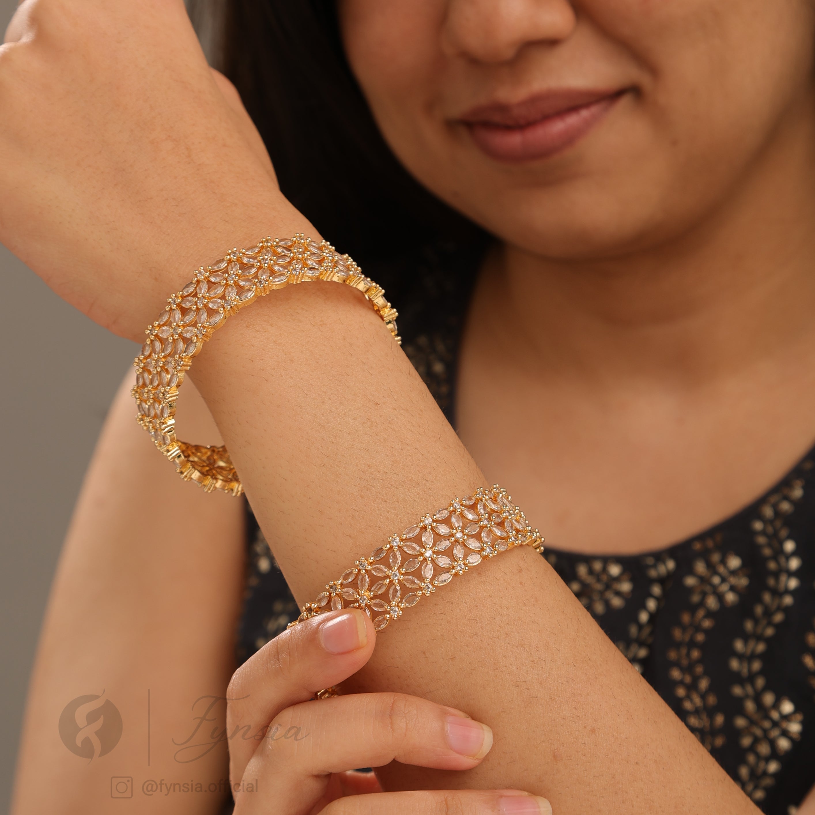 Golden Premium Bridal American Diamond Bangles For Girls And Women