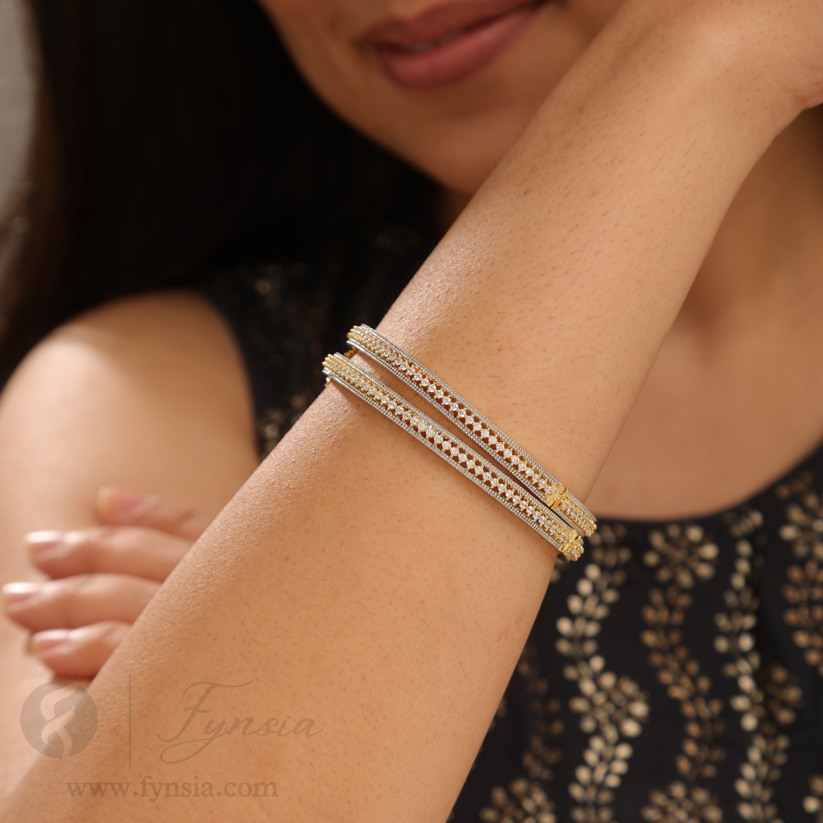 18k Gold Tone Starlet American Diamond Bangles For Girls And Women