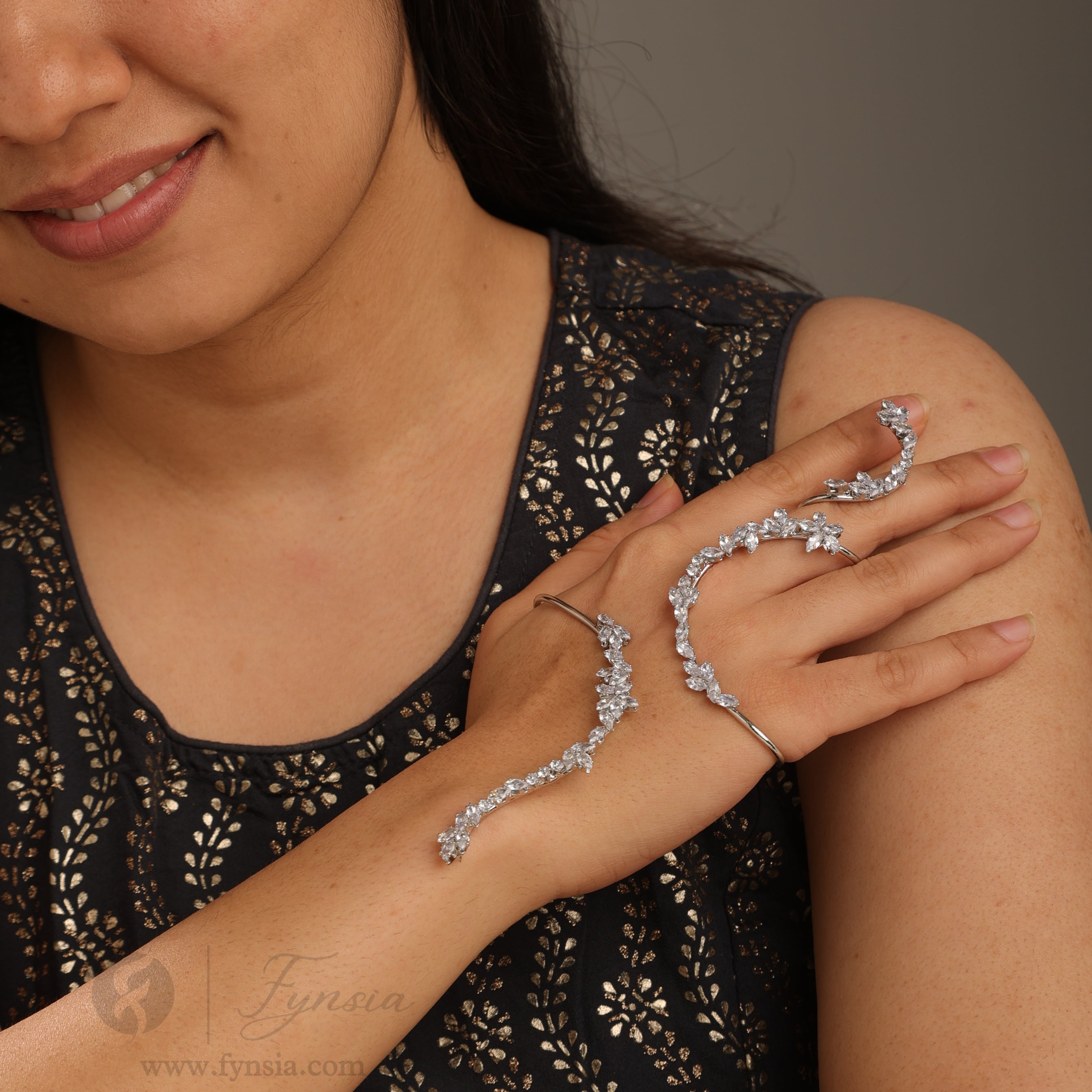 Silver Marquise Handcuff | Fynsia