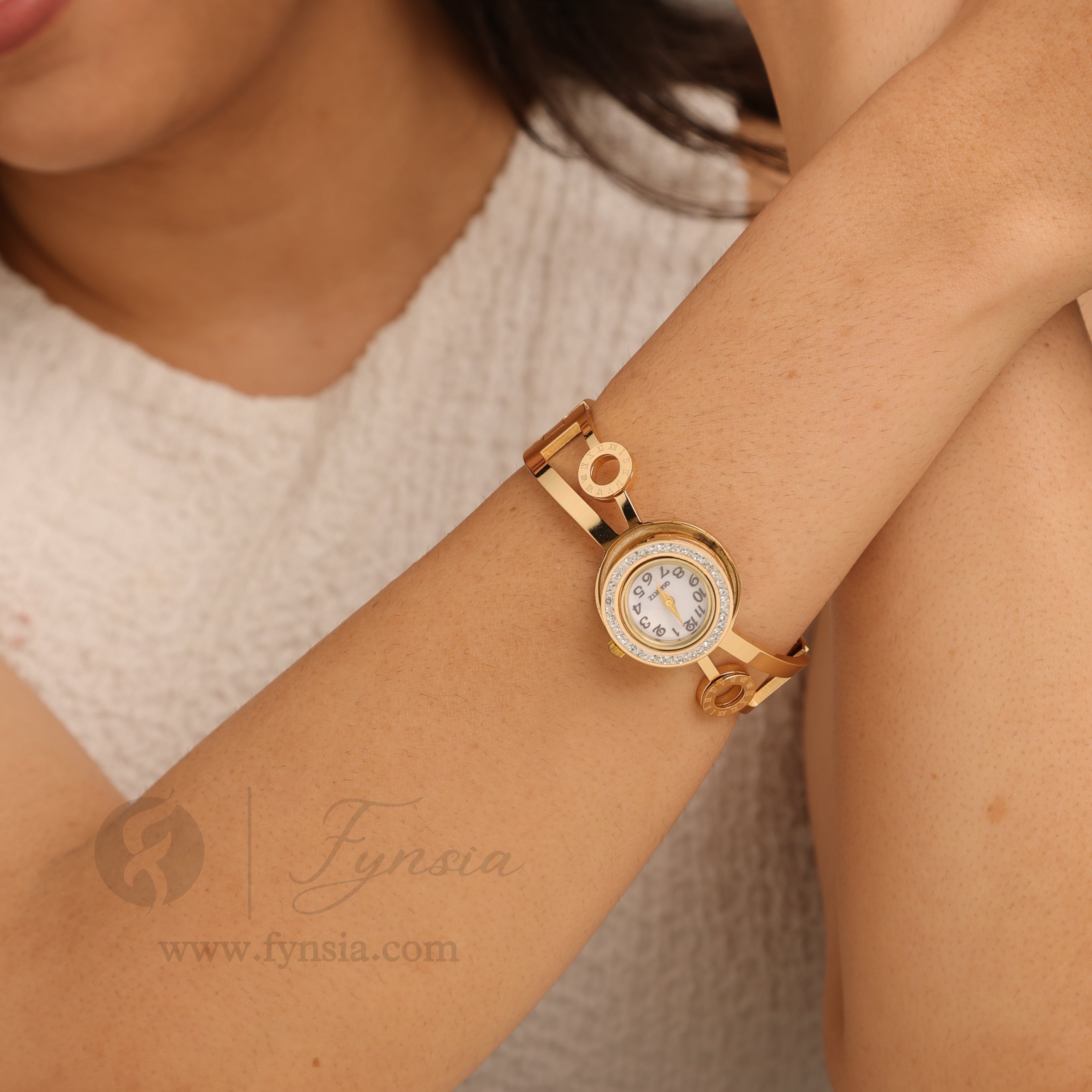 Executive Dial Golden Watch Kada – Luxury Stainless Steel Easy Lock Kada | Fynsia