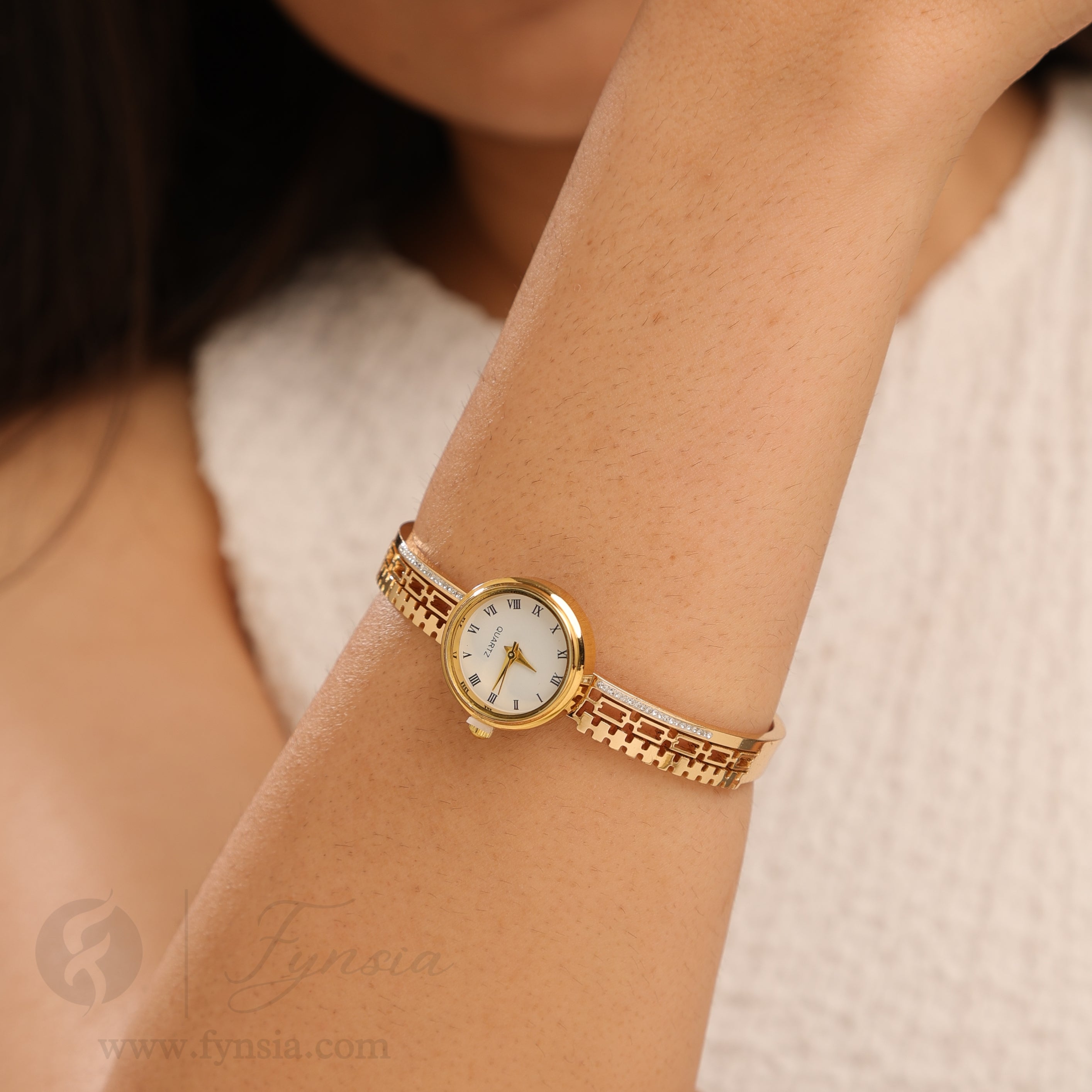 Signature Dial Golden Watch Kada – Luxury Stainless Steel Fashion Kada | Fynsia