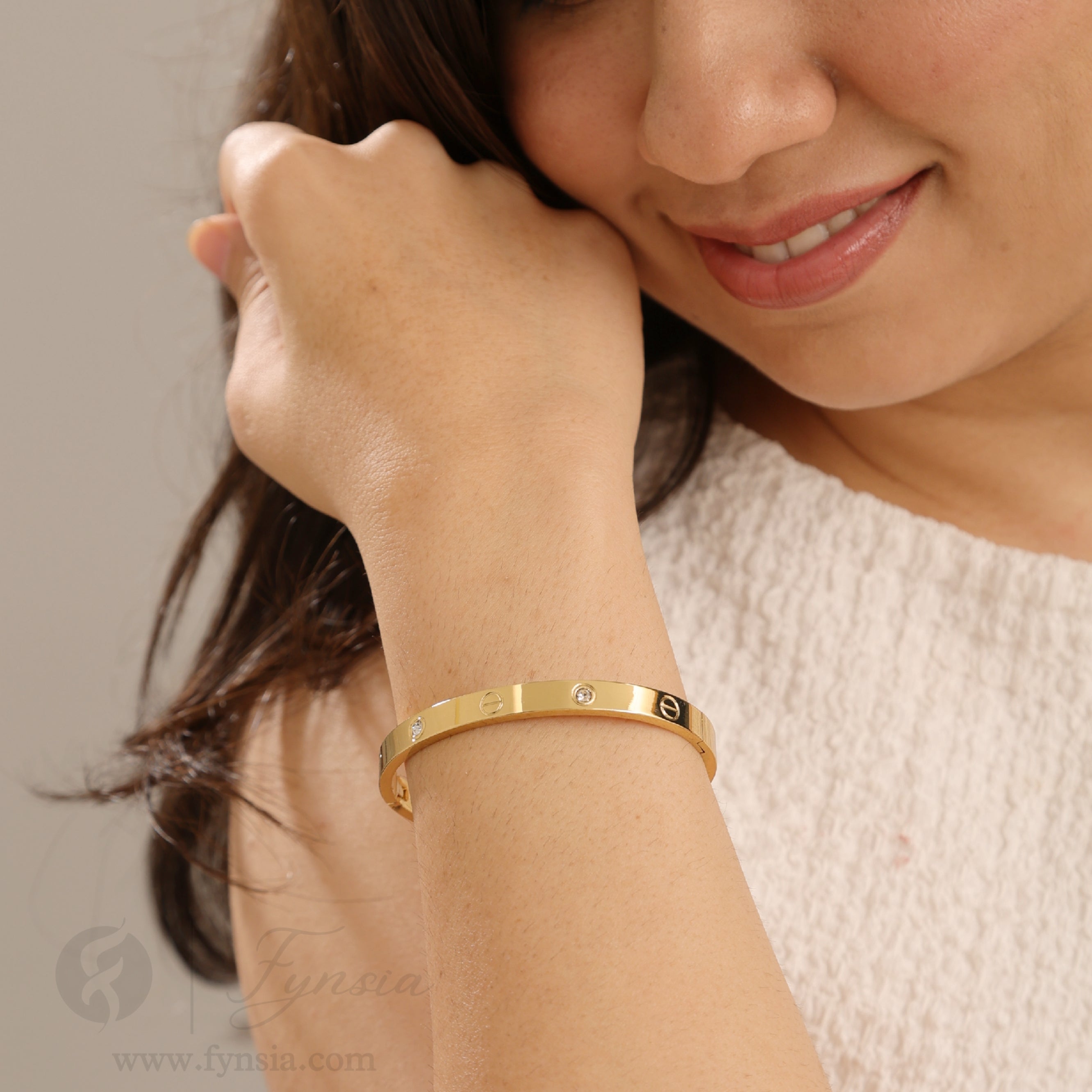 Golden Diamond Studded Anti Tarnish Kada – Stainless Steel Bracelet | Fynsia