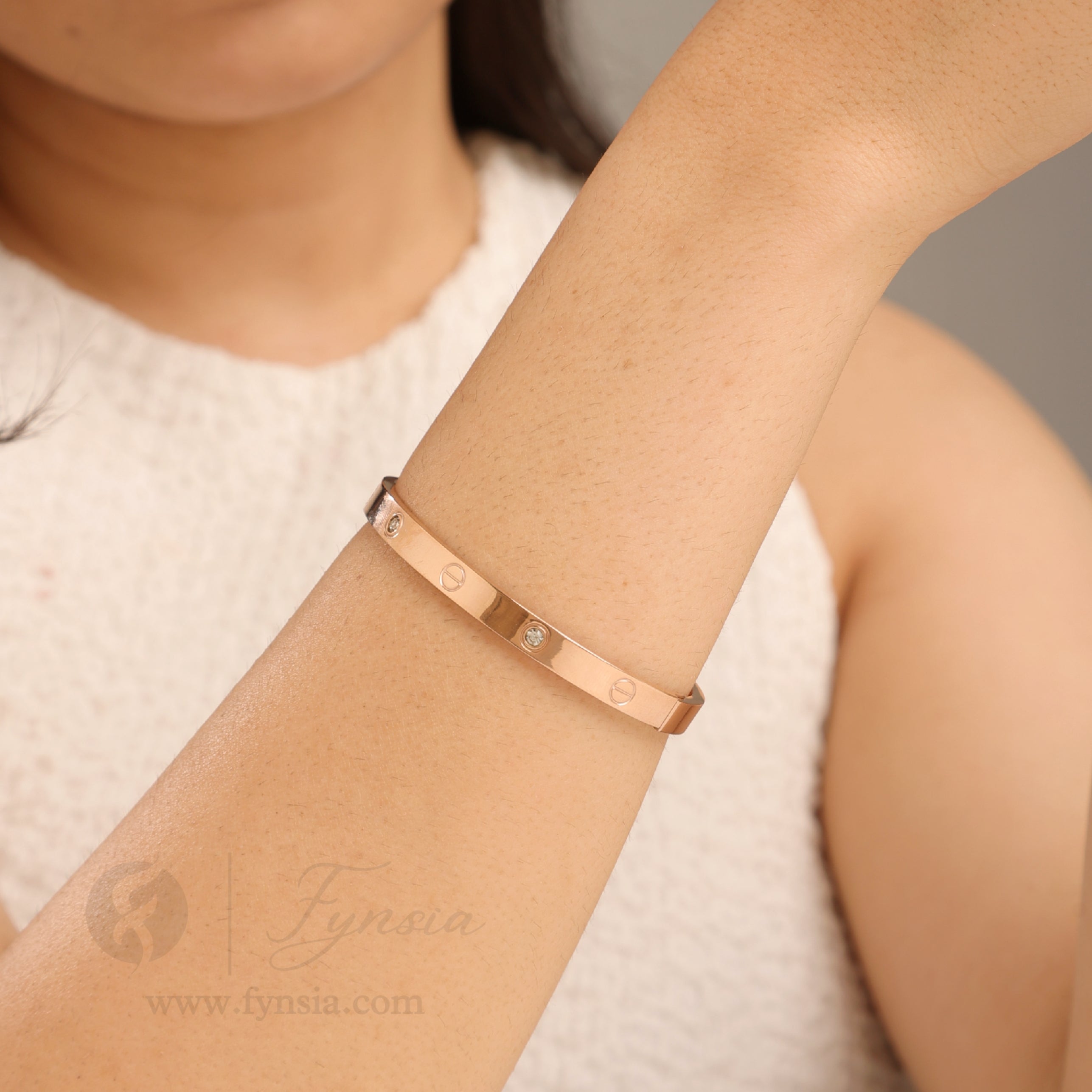 Rosegold Diamond Studded Anti Tarnish Kada – Stainless Steel Bracelet | Fynsia