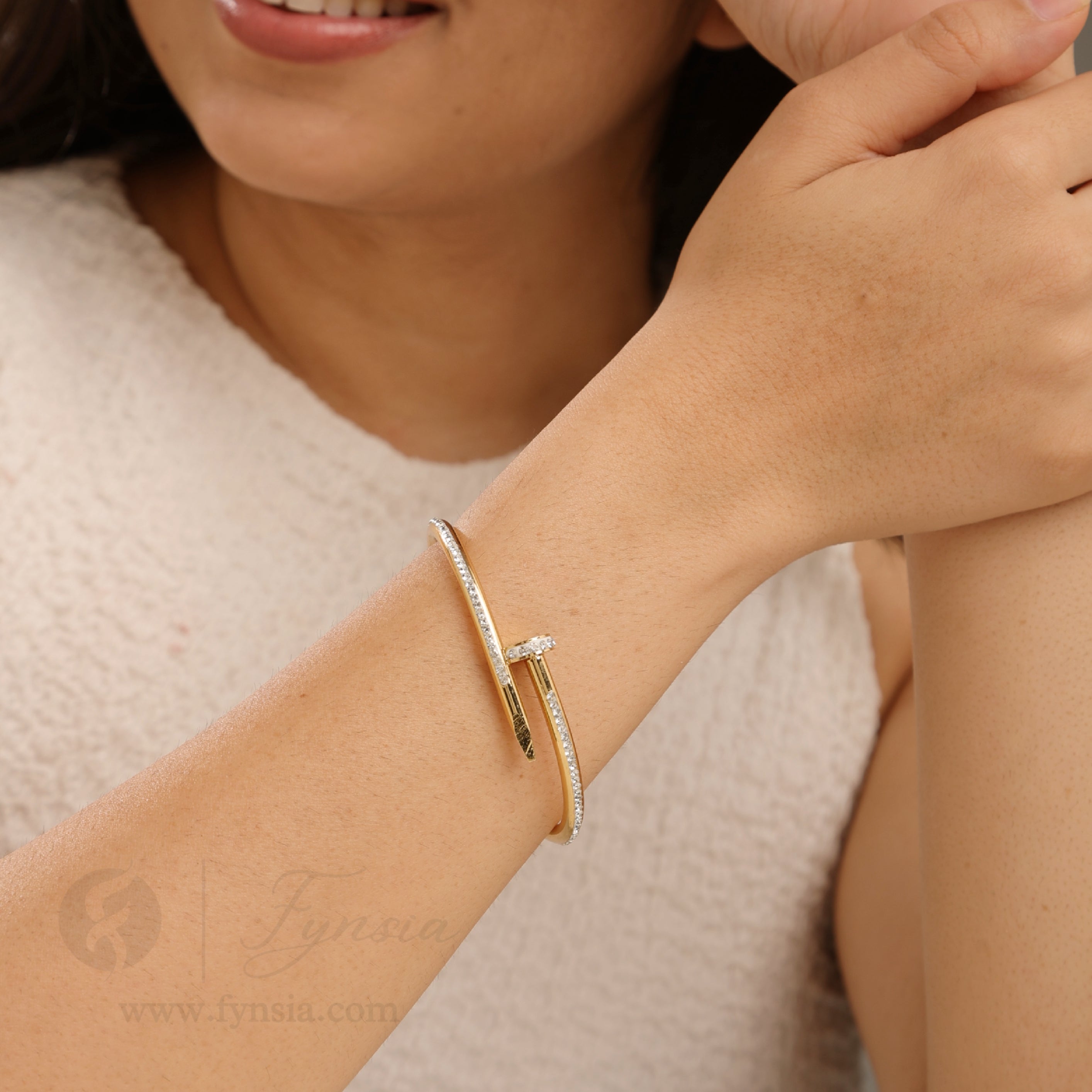 Golden Diamond Nail Cuff Anti Tarnish Kada – Stainless Steel Bracelet | Fynsia