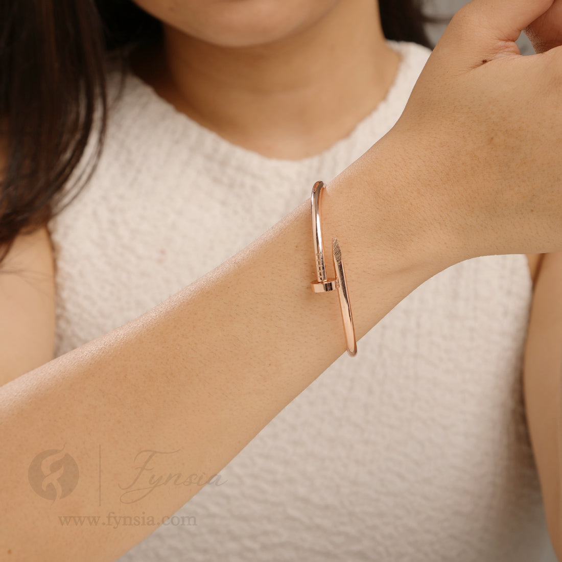 Rosegold Nail Cuff Anti Tarnish Kada – Stainless Steel Bracelet | Fynsia