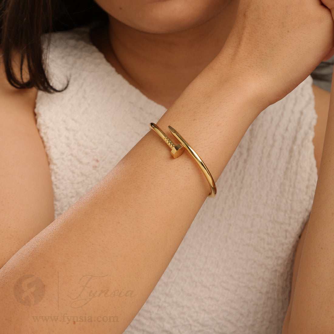 Golden Nail Cuff Anti Tarnish Kada – Stainless Steel Bracelet | Fynsia