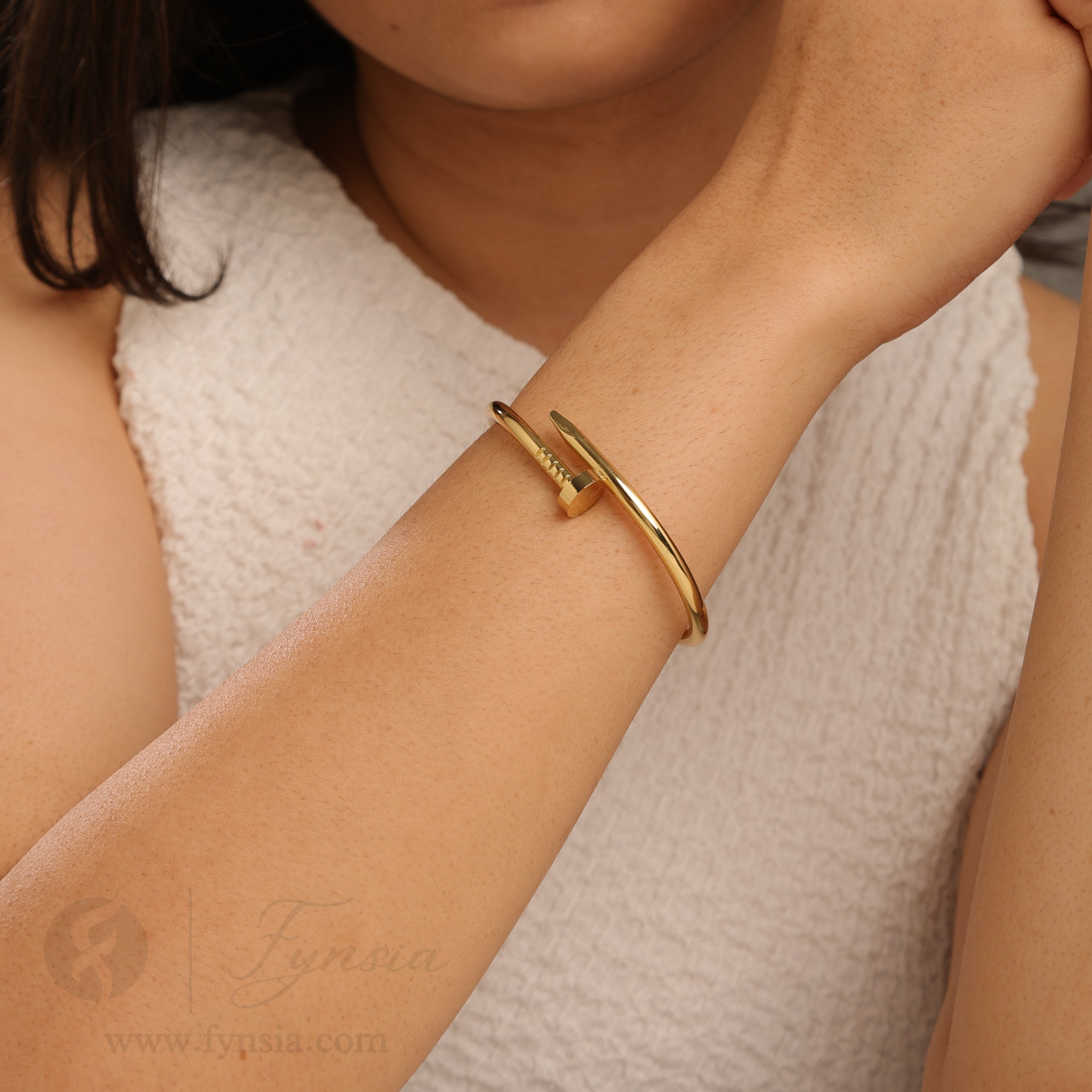 Golden Nail Cuff Anti Tarnish Kada – Stainless Steel Bracelet | Fynsia
