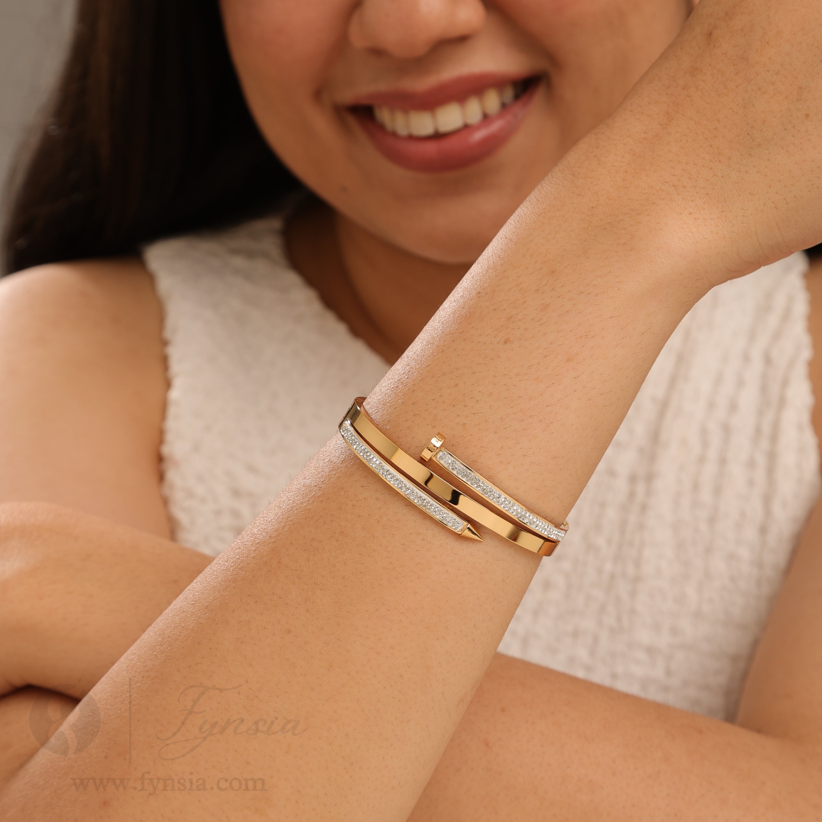 Akanksha Golden Anti Tarnish Kada – Stainless Steel Bracelet | Fynsia