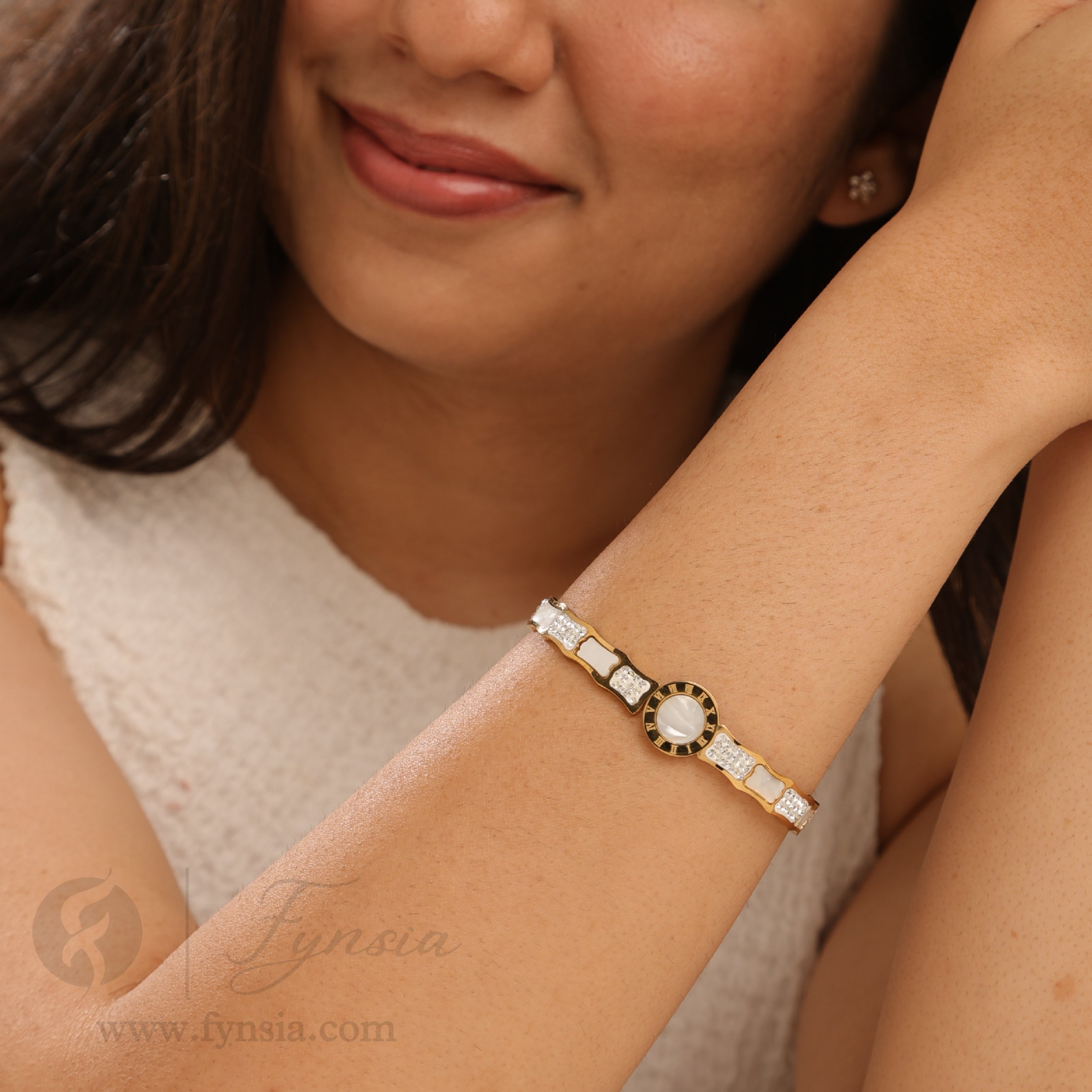 Charlotte Golden Anti Tarnish Kada – Stainless Steel Bracelet | Fynsia