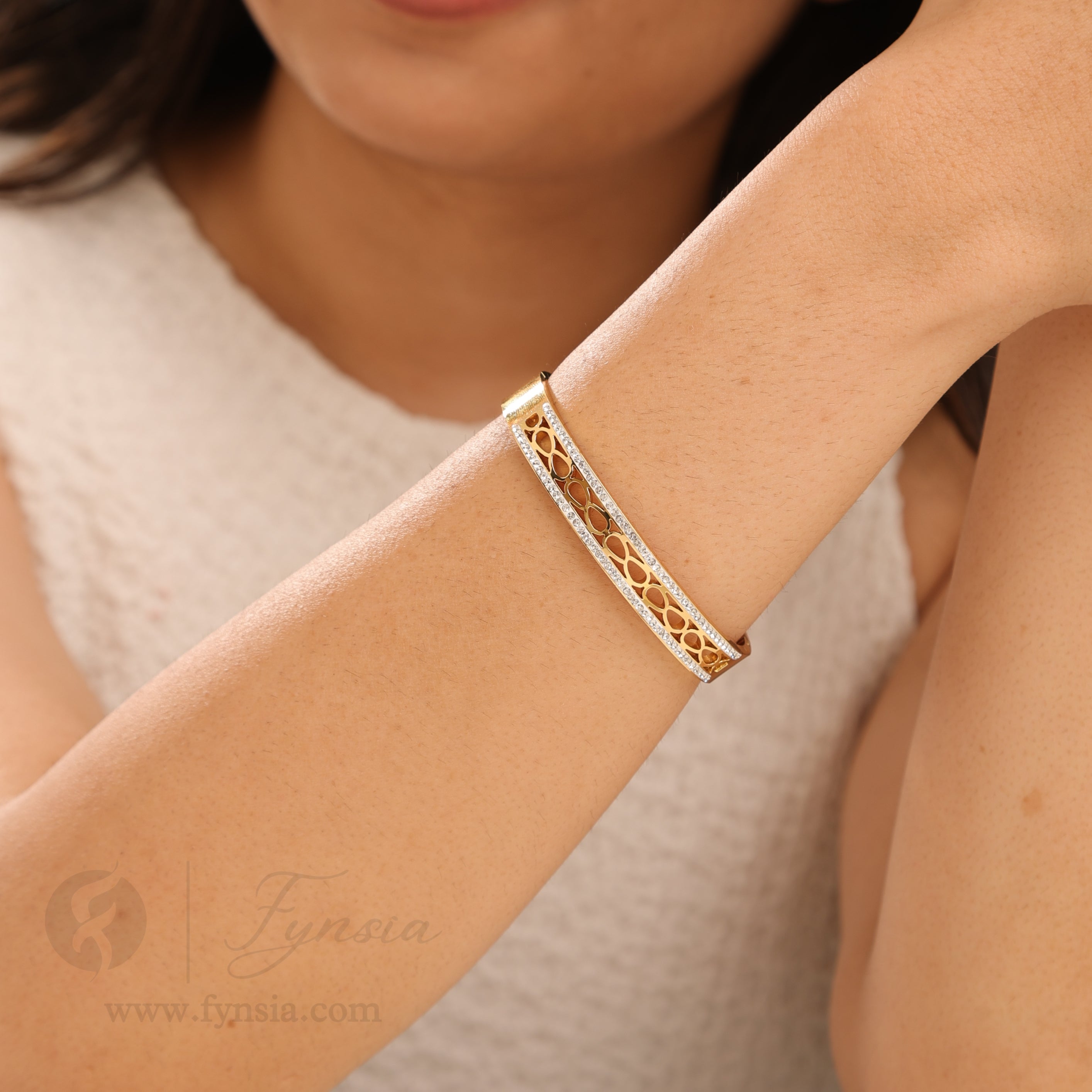 Rakul Golden Anti Tarnish Kada – Stainless Steel Bracelet | Fynsia