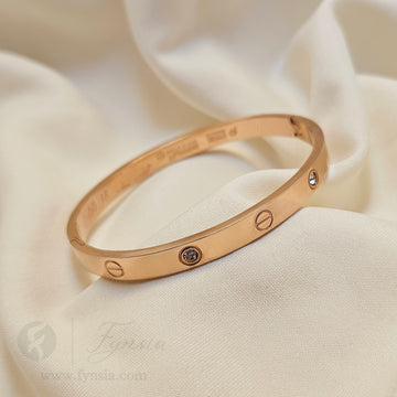 Rosegold Diamond Studded Anti Tarnish Kada – Stainless Steel Bracelet | Fynsia