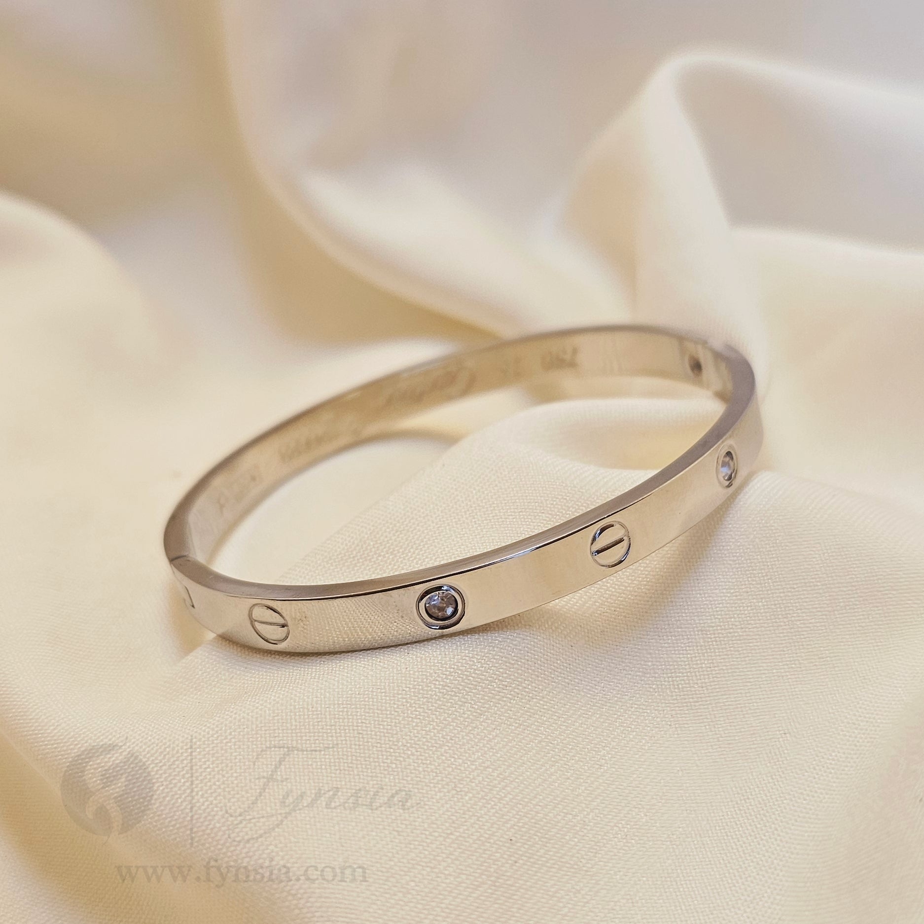 Silver Diamond Studded Anti Tarnish Kada – Stainless Steel Bracelet | Fynsia