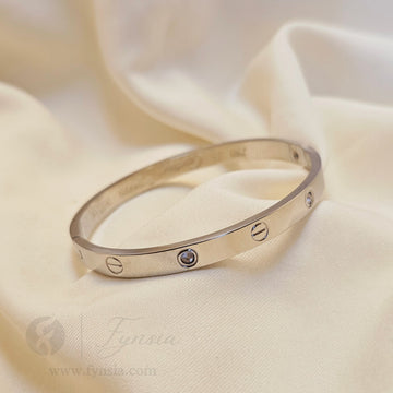 Silver Diamond Studded Anti Tarnish Kada – Stainless Steel Bracelet | Fynsia