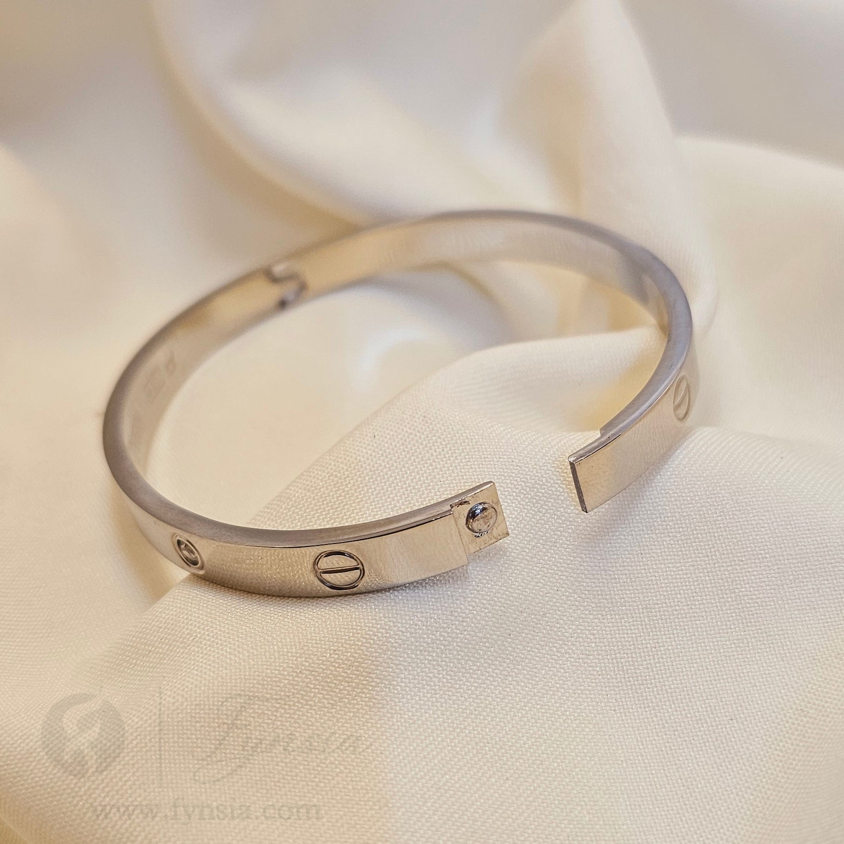 Silver Diamond Studded Anti Tarnish Kada – Stainless Steel Bracelet | Fynsia