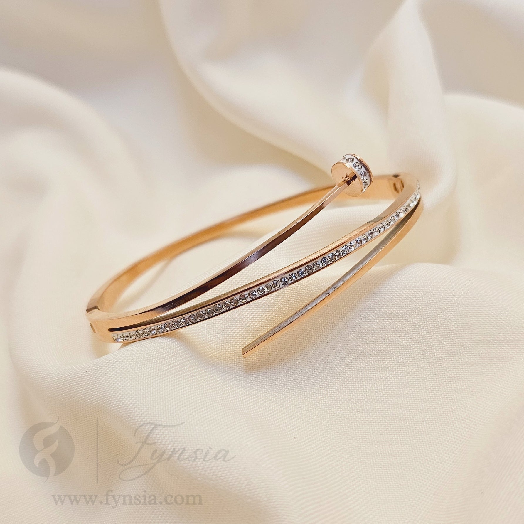 Tashia Rosegold Anti Tarnish Kada – Stainless Steel Bracelet | Fynsia