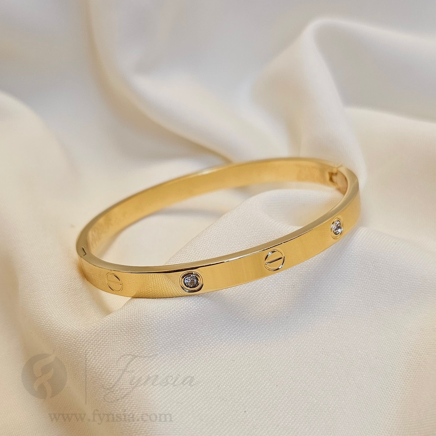 Golden Diamond Studded Anti Tarnish Kada – Stainless Steel Bracelet | Fynsia