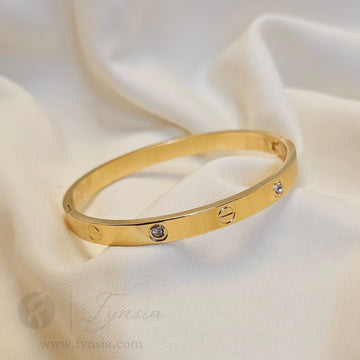 Golden Diamond Studded Anti Tarnish Kada – Stainless Steel Bracelet | Fynsia