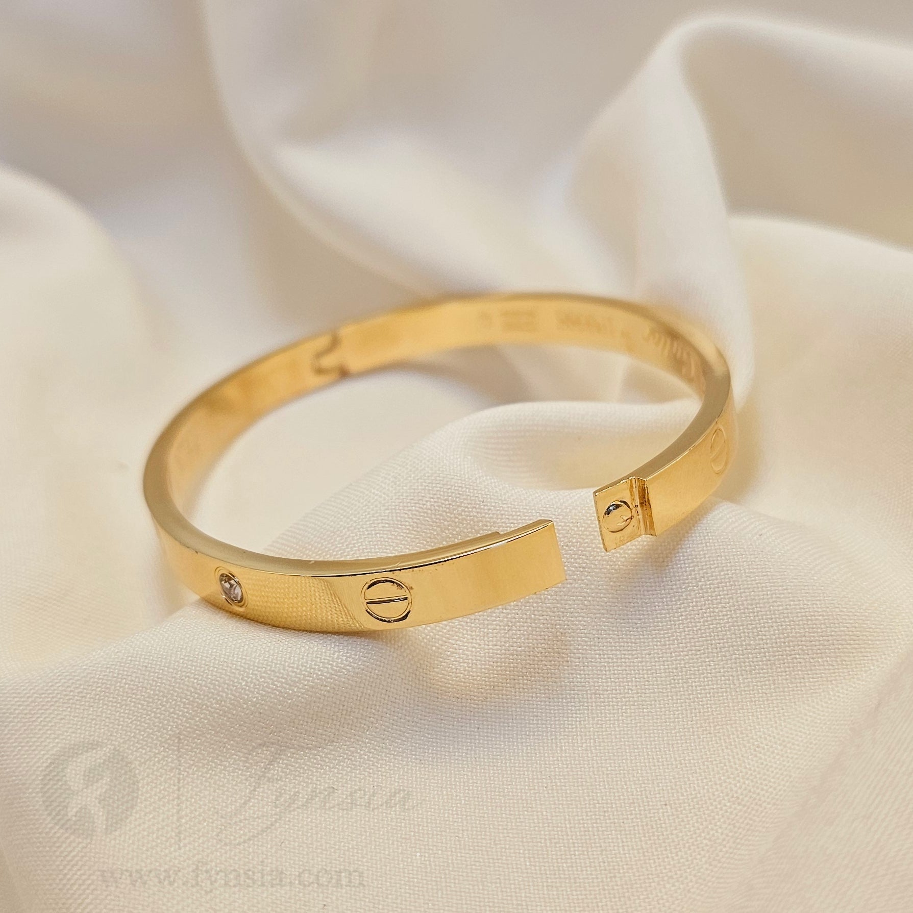 Golden Diamond Studded Anti Tarnish Kada – Stainless Steel Bracelet | Fynsia
