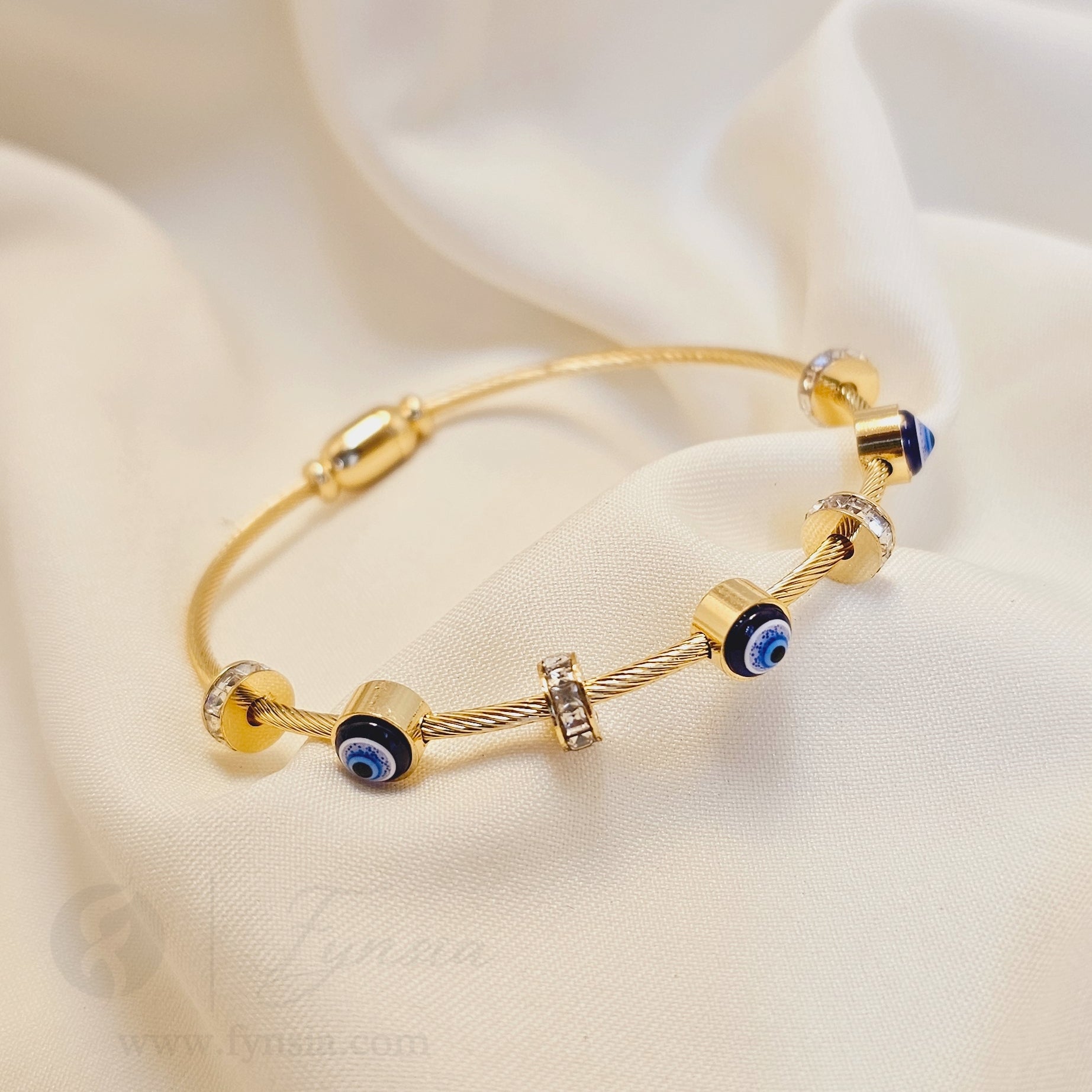 Evil-Eye Golden Anti Tarnish Kada – Stainless Steel Bracelet | Fynsia