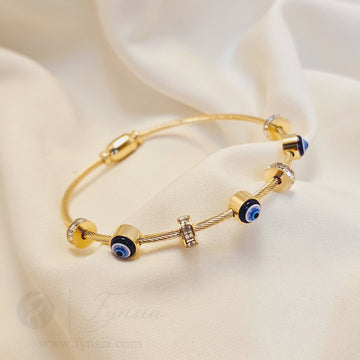 Evil-Eye Golden Anti Tarnish Kada – Stainless Steel Bracelet | Fynsia