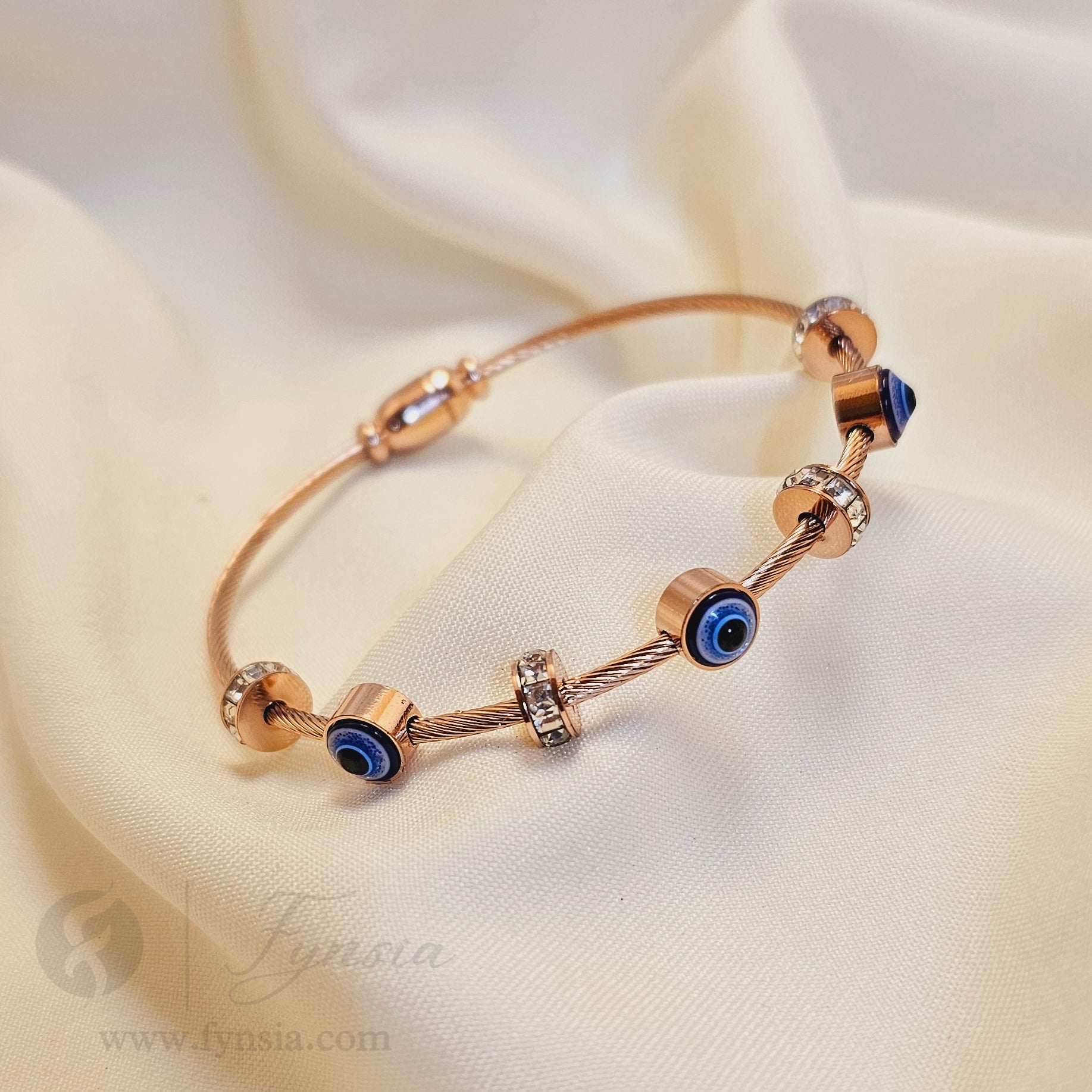 Evil-Eye Rosegold Anti Tarnish Kada – Stainless Steel Bracelet | Fynsia