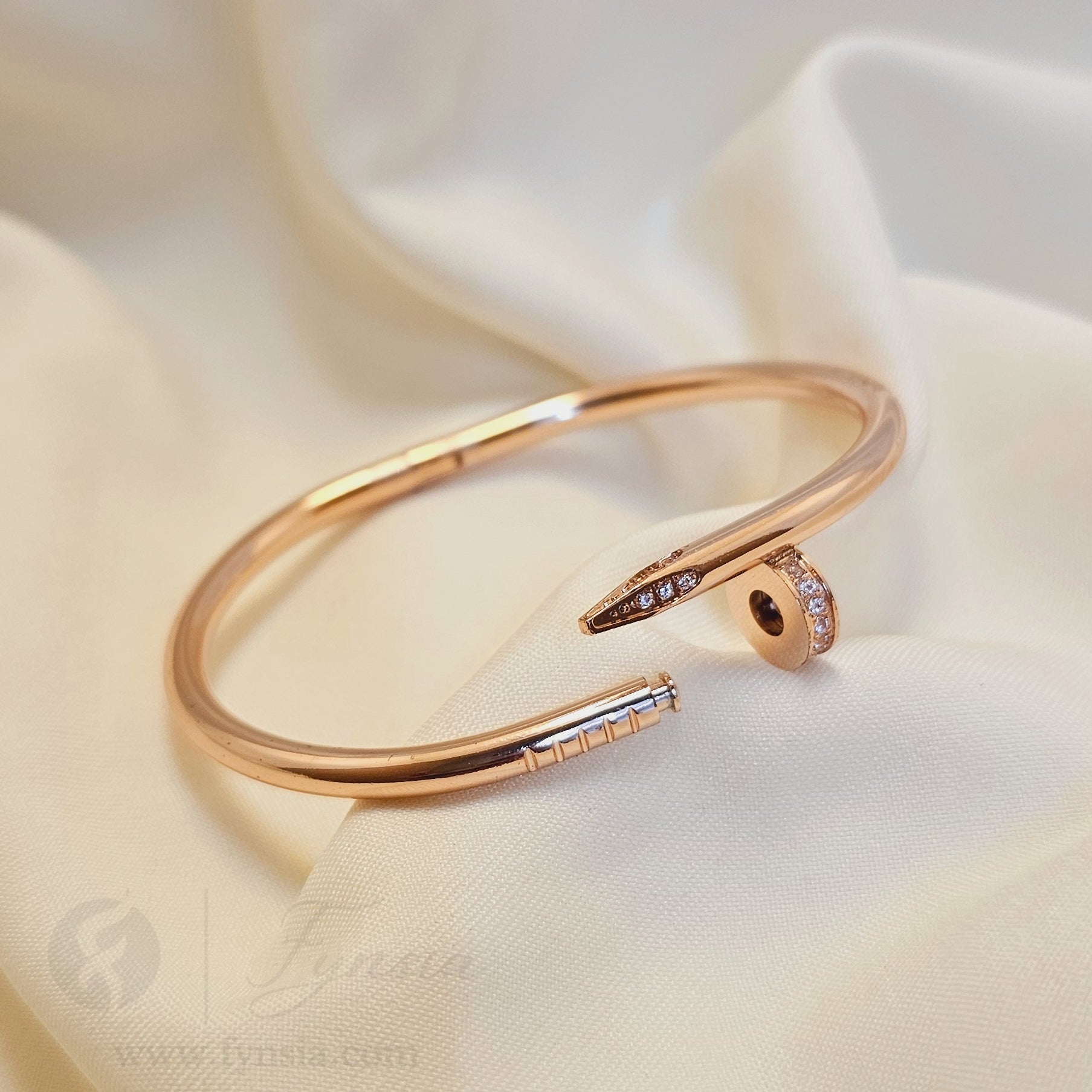 Rosegold Diamond Nail Cuff Anti Tarnish Kada – Stainless Steel Bracelet | Fynsia