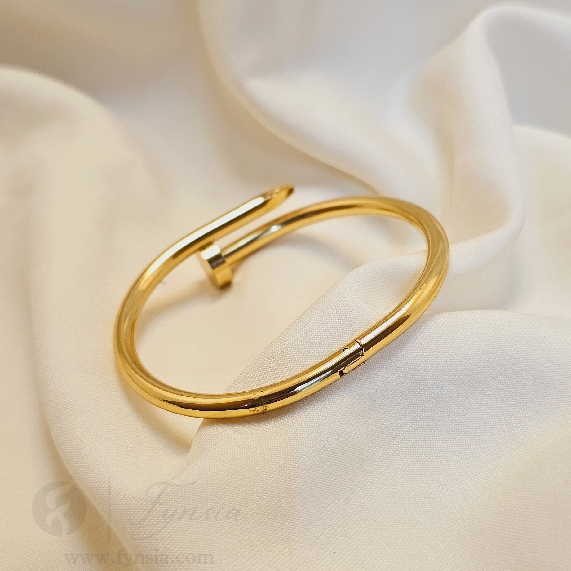 Golden Nail Cuff Anti Tarnish Kada – Stainless Steel Bracelet | Fynsia