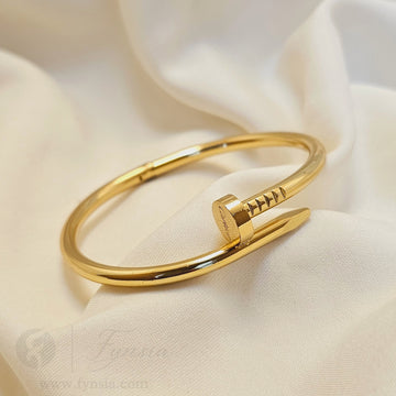 Golden Nail Cuff Anti Tarnish Kada – Stainless Steel Bracelet | Fynsia