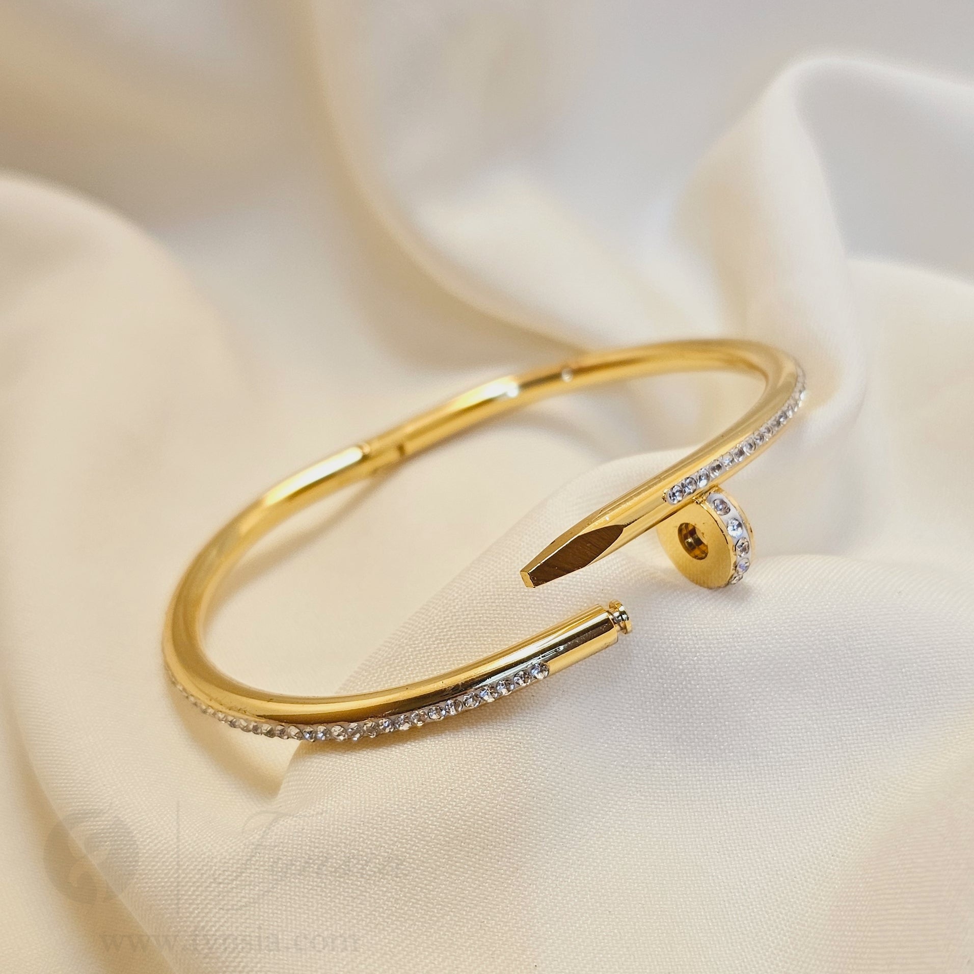 Golden Diamond Nail Cuff Anti Tarnish Kada – Stainless Steel Bracelet | Fynsia