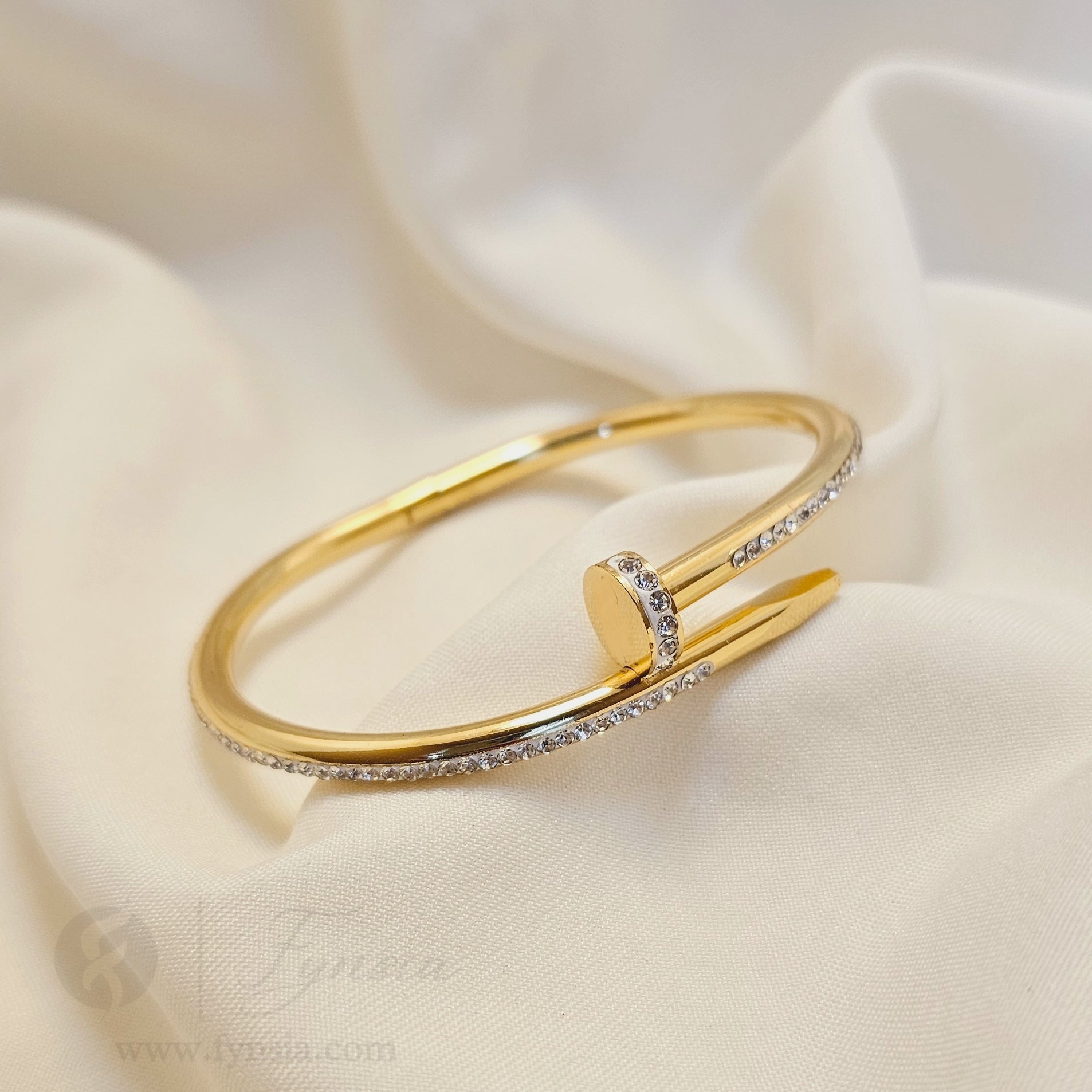 Golden Diamond Nail Cuff Anti Tarnish Kada – Stainless Steel Bracelet | Fynsia