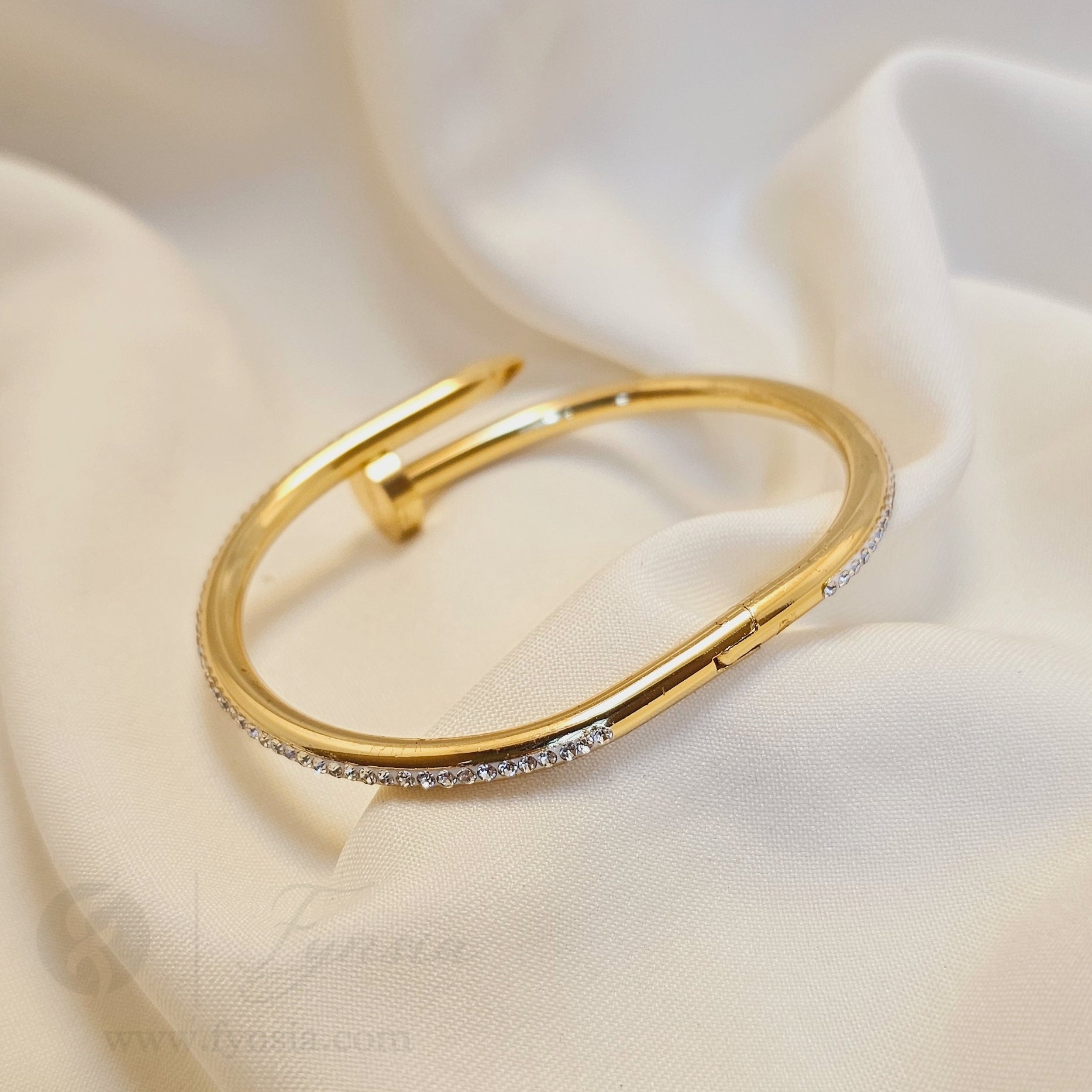 Golden Diamond Nail Cuff Anti Tarnish Kada – Stainless Steel Bracelet | Fynsia