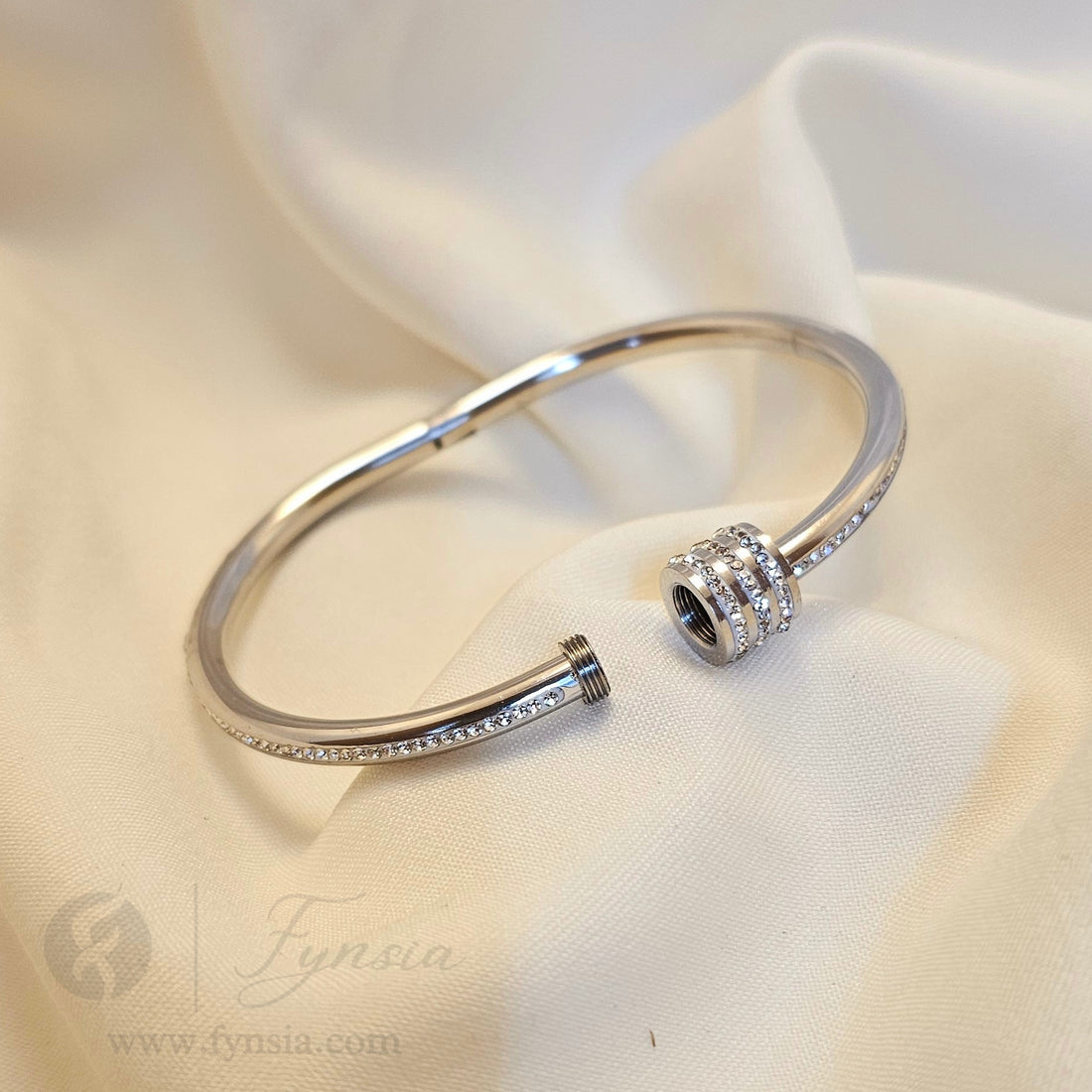 Hiba Silver Anti Tarnish Kada – Stainless Steel Bracelet | Fynsia