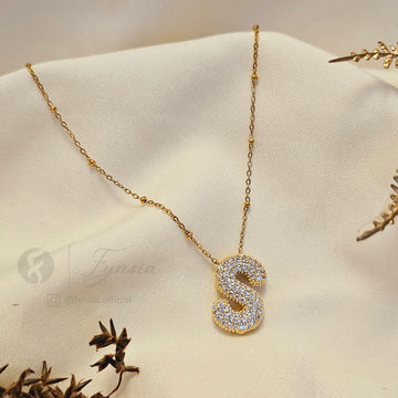 Golden S Diamond Alphabet Pendant Chain | Fynsia