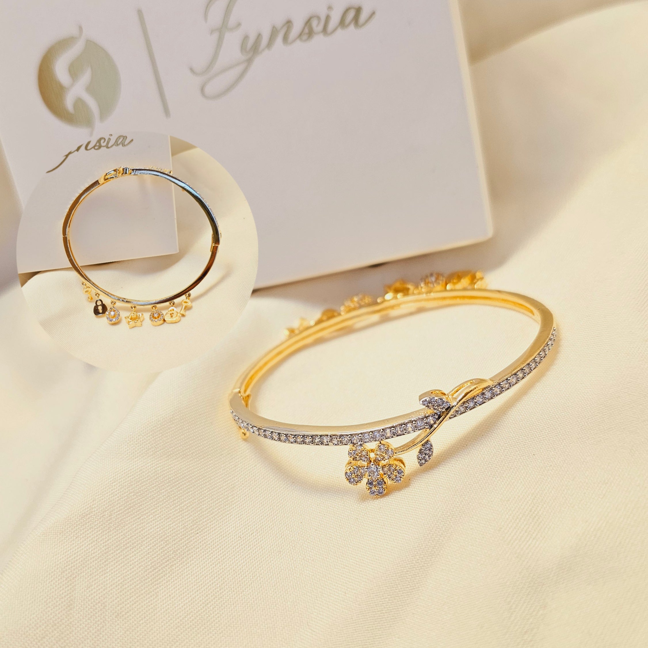 Charm Glow Diamond Kada – Gold Bracelet | Fynsia