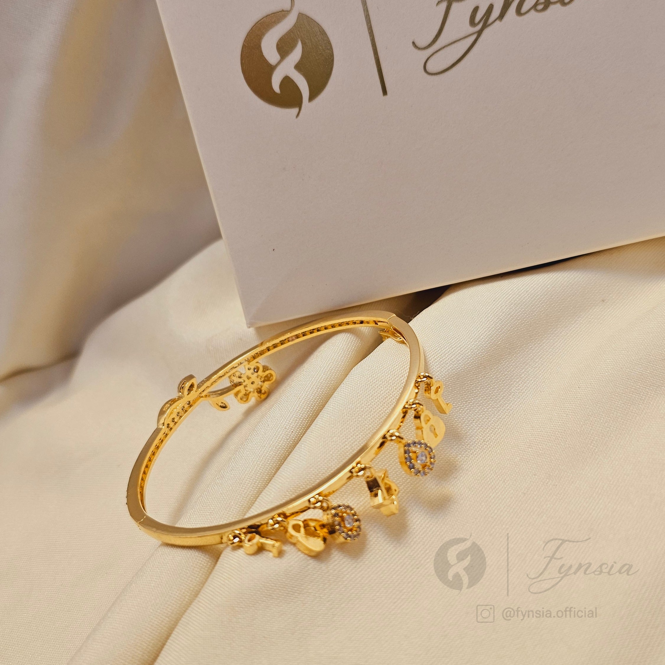 Charm Glow Diamond Kada – Gold Bracelet | Fynsia