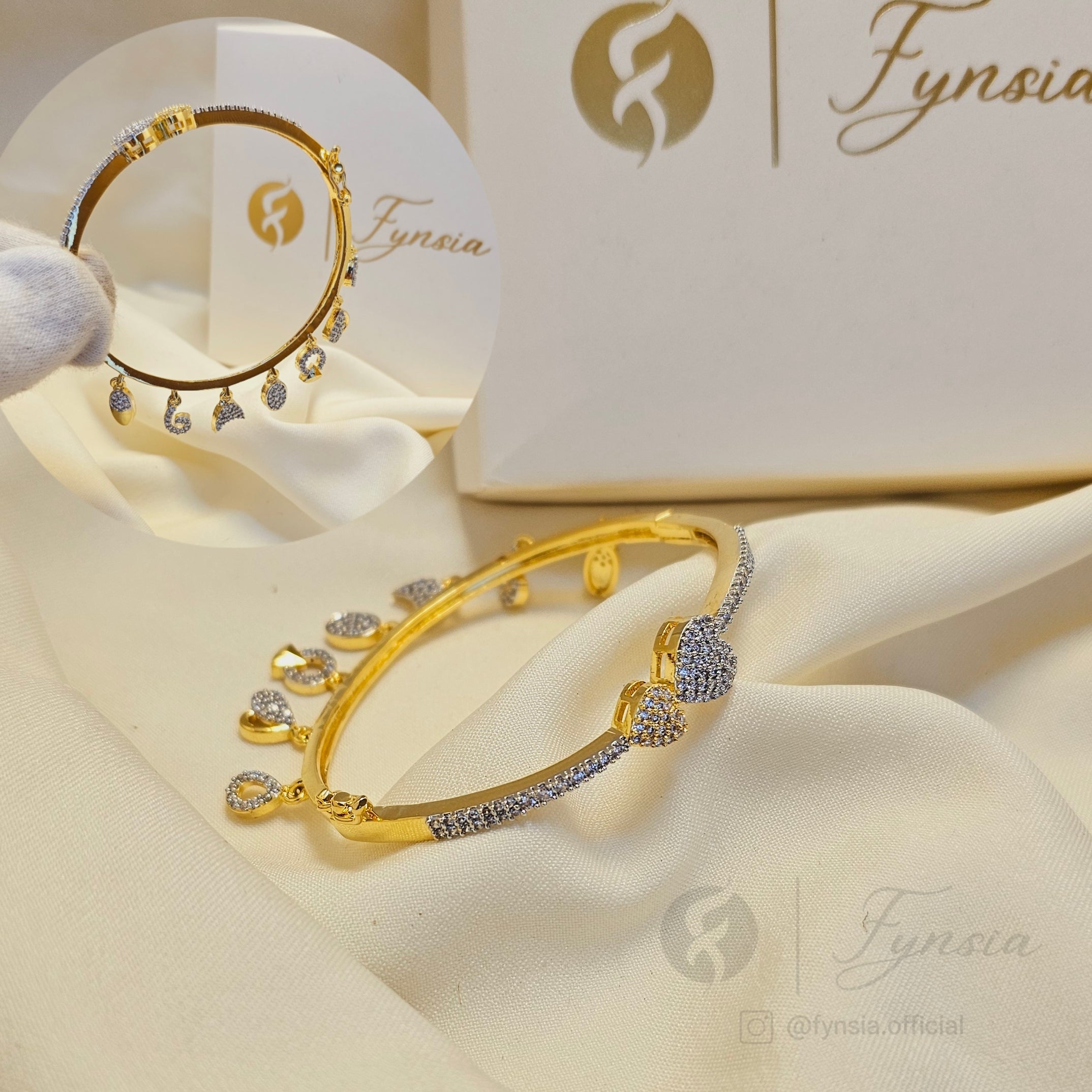 Charm Luxe Diamond Kada – Gold Bracelet | Fynsia
