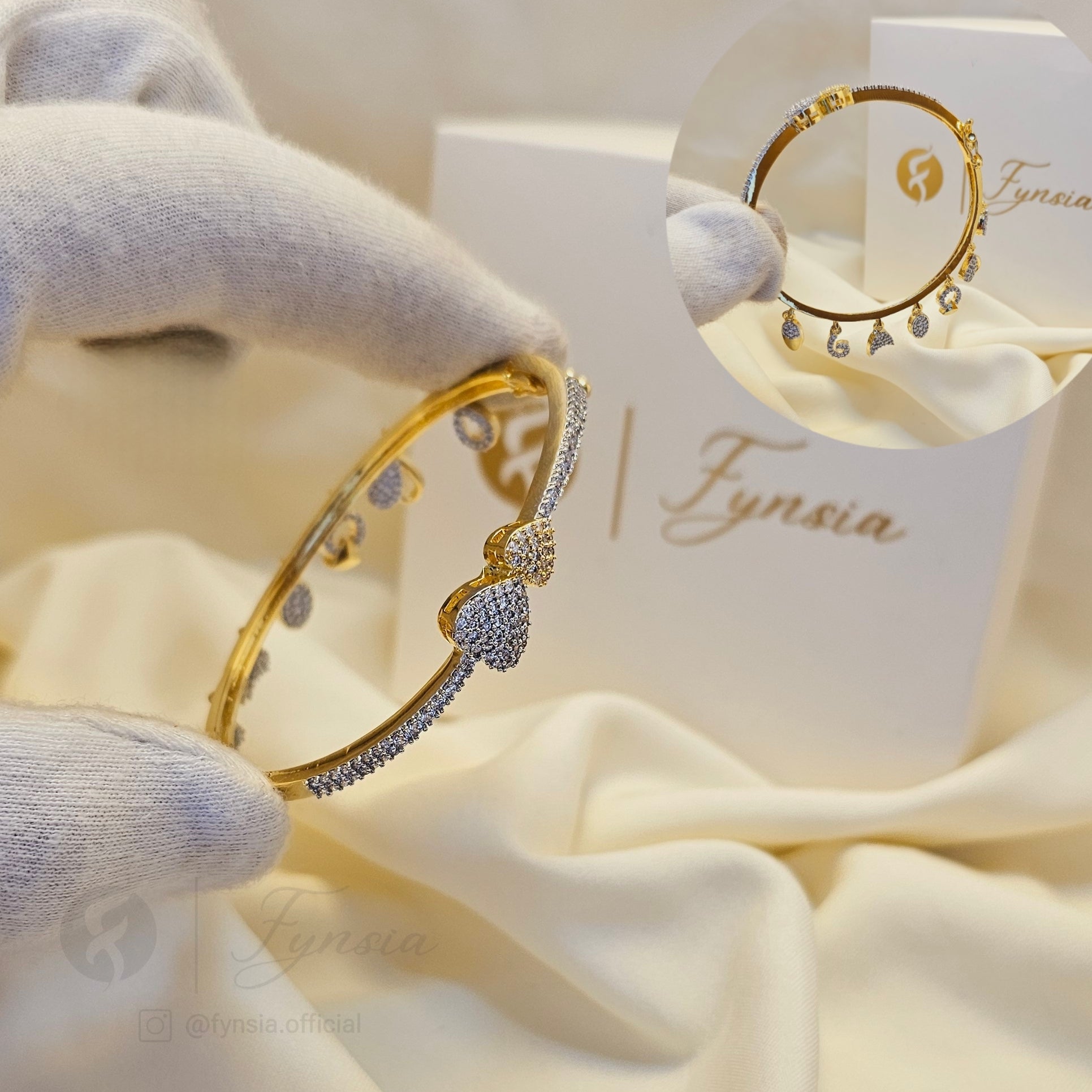 Charm Luxe Diamond Kada – Gold Bracelet | Fynsia