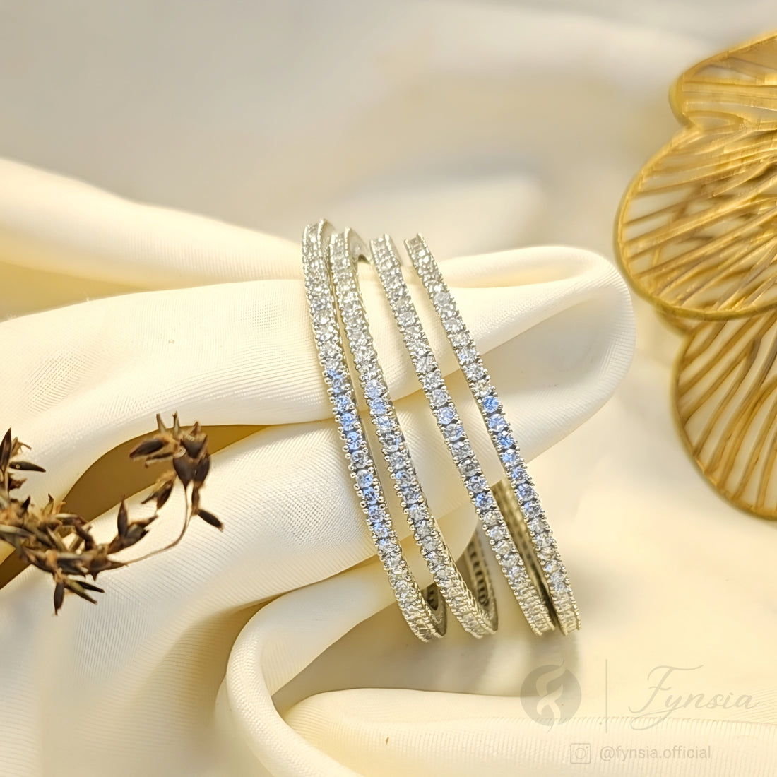 Silver Nisha Solitaire 4pc Bangle Set For Girls And Women